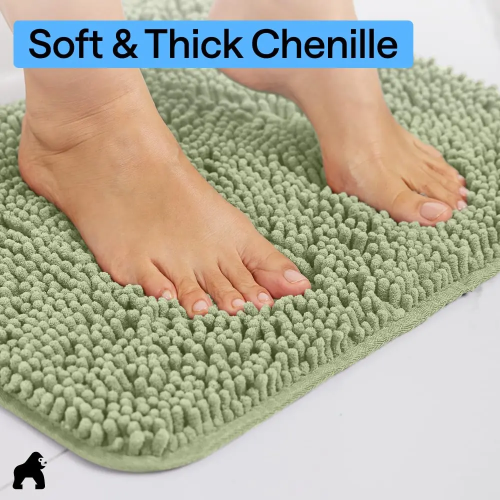 Gorilla Grip Bath Rug Mat for Bathroom 48x24 in Sage Green | Ultra Absorbent Chenille, Quick Dry, Textured Rubber Backing - view 4