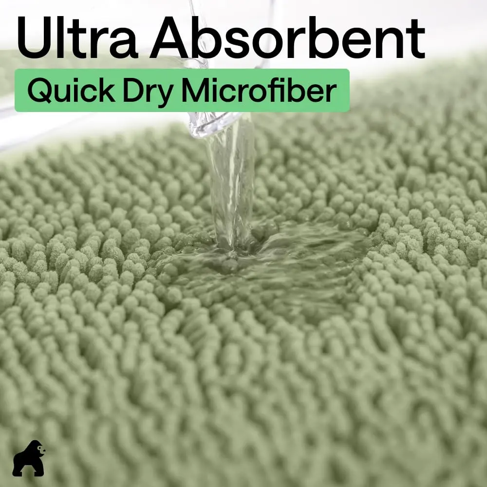 Gorilla Grip Bath Rug Mat for Bathroom 48x24 in Sage Green | Ultra Absorbent Chenille, Quick Dry, Textured Rubber Backing - view 5