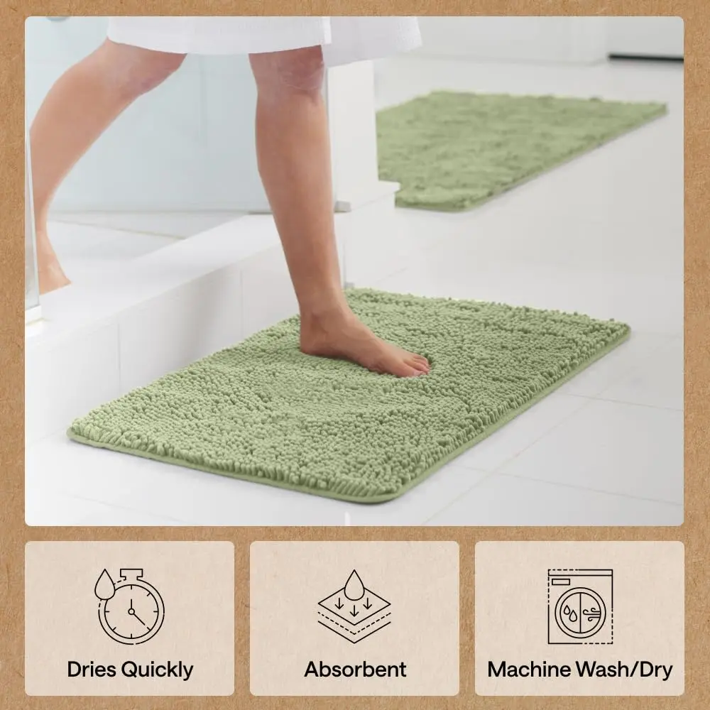 Gorilla Grip Bath Rug Mat for Bathroom 48x24 in Sage Green | Ultra Absorbent Chenille, Quick Dry, Textured Rubber Backing - view 7