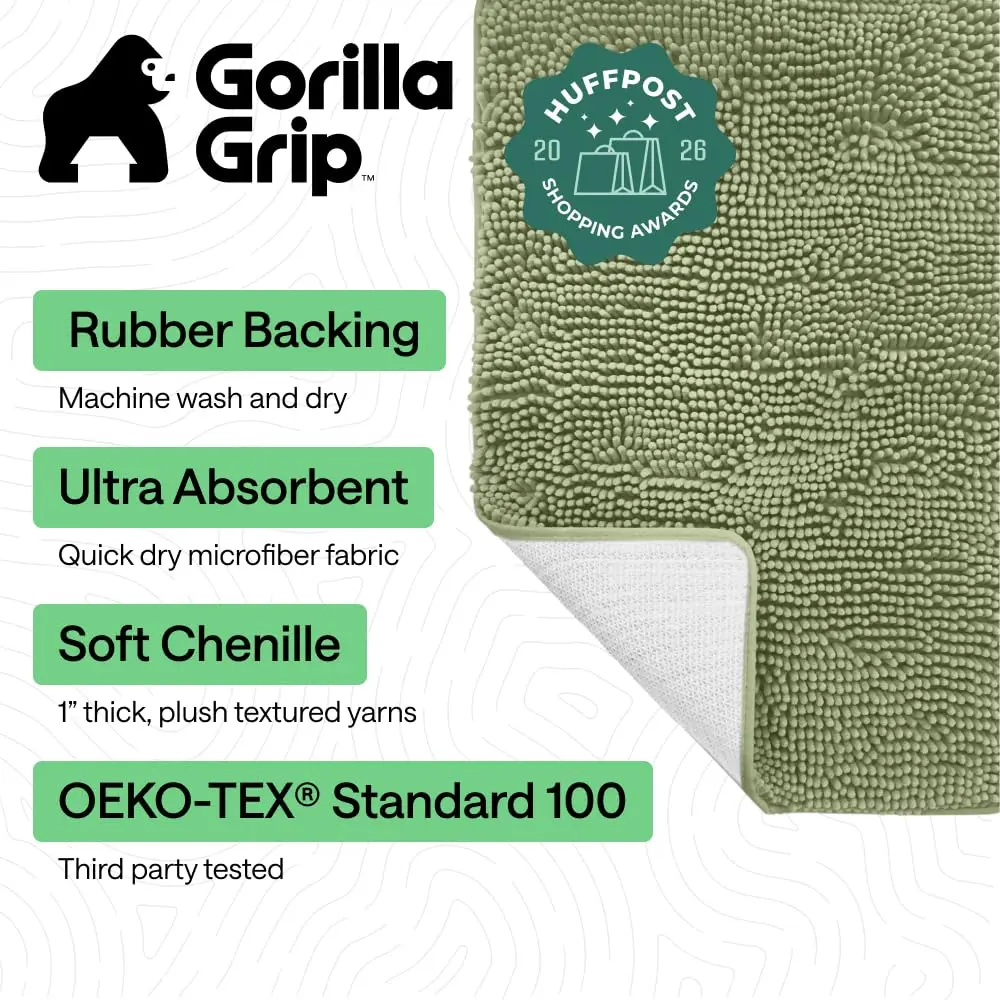 Gorilla Grip Bath Rug Mat for Bathroom 48x24 in Sage Green | Ultra Absorbent Chenille, Quick Dry, Textured Rubber Backing - view 2