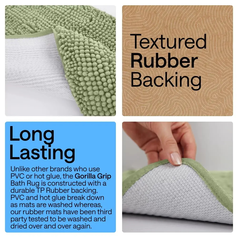 Gorilla Grip Bath Rug Mat for Bathroom 48x24 in Sage Green | Ultra Absorbent Chenille, Quick Dry, Textured Rubber Backing - view 3