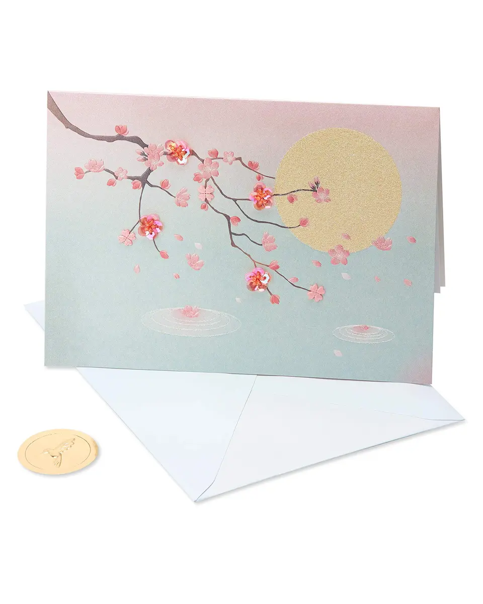 Papyrus Blank Mother's Day, Thinking of You Card (Cherry Blossoms) 13cm x 18cm | Floral Embellished Card - main product image