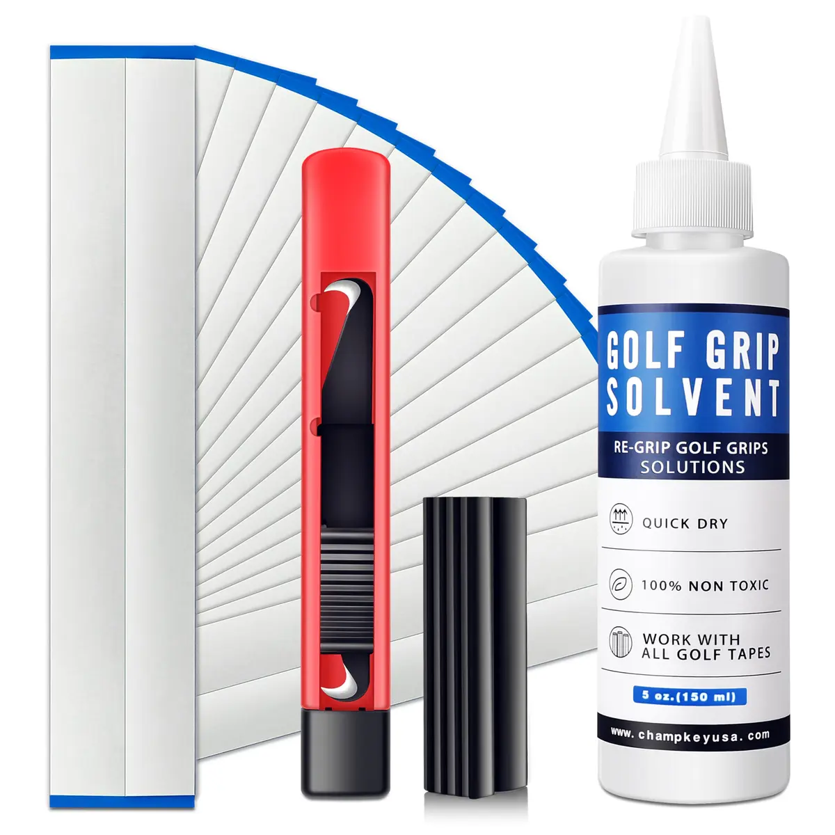 CHAMPKEY Deluxe Golf Club Grip Repair Kit | 15 Tapes, 5 oz Solvent, Hook Knife, Vise Clamp - main product image