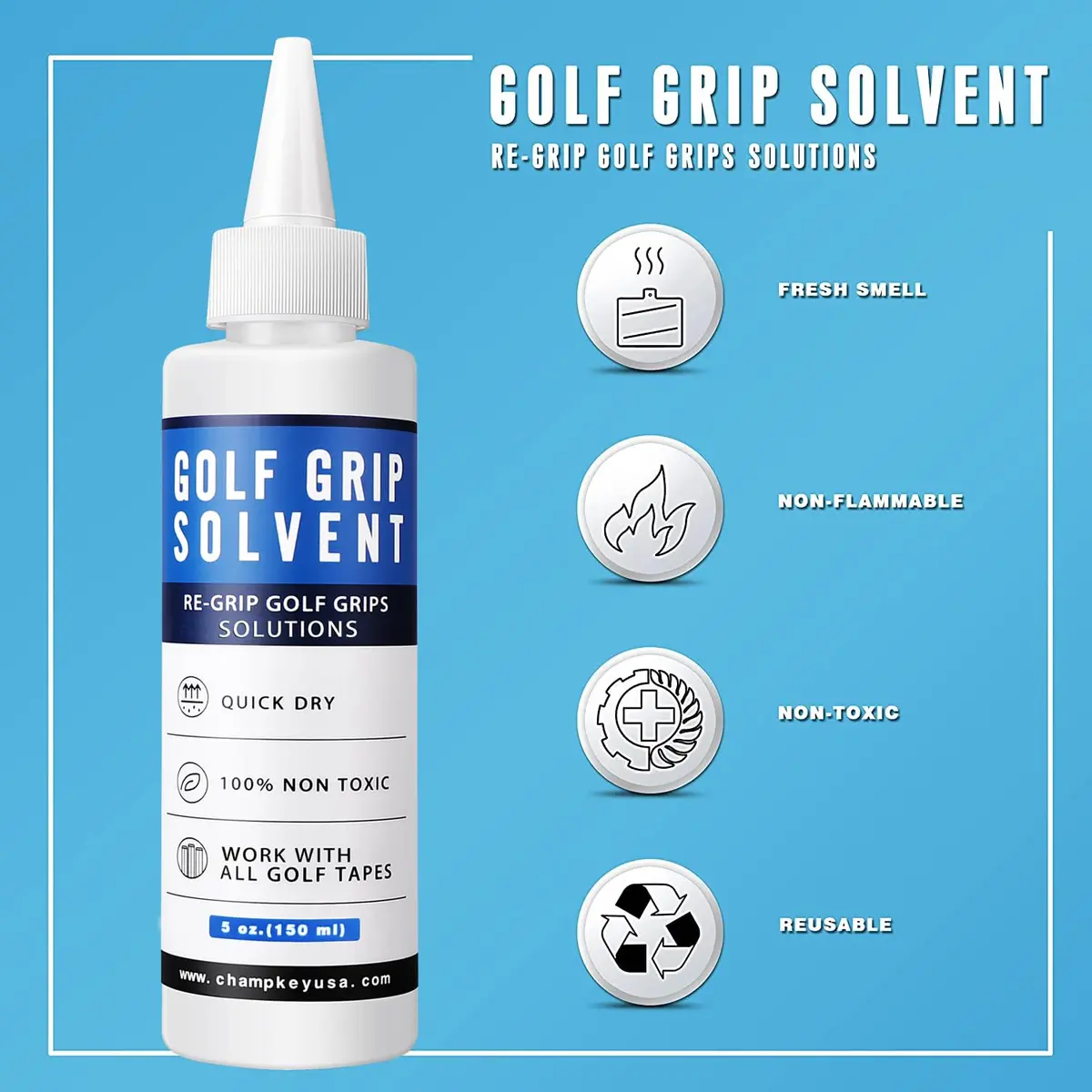 CHAMPKEY Deluxe Golf Club Grip Repair Kit | 15 Tapes, 5 oz Solvent, Hook Knife, Vise Clamp - view 2