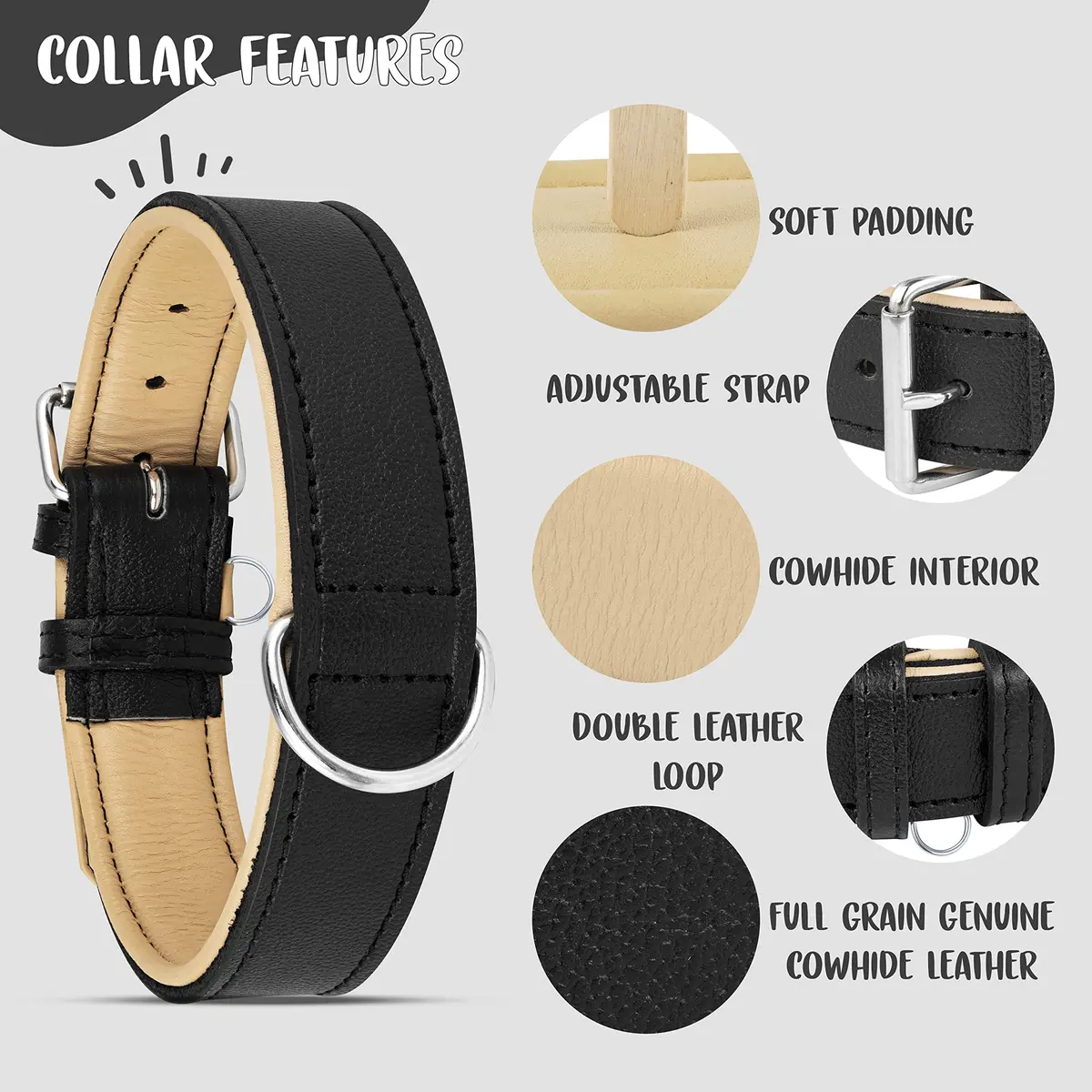 Riparo Leather Dog Collar - Heavy Duty Wide Collar for Small, Medium, Large & XL Dogs | Stylish & Durable - view 7