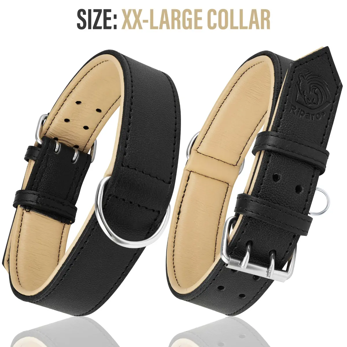Riparo Leather Dog Collar - Heavy Duty Wide Collar for Small, Medium, Large & XL Dogs | Stylish & Durable - view 3