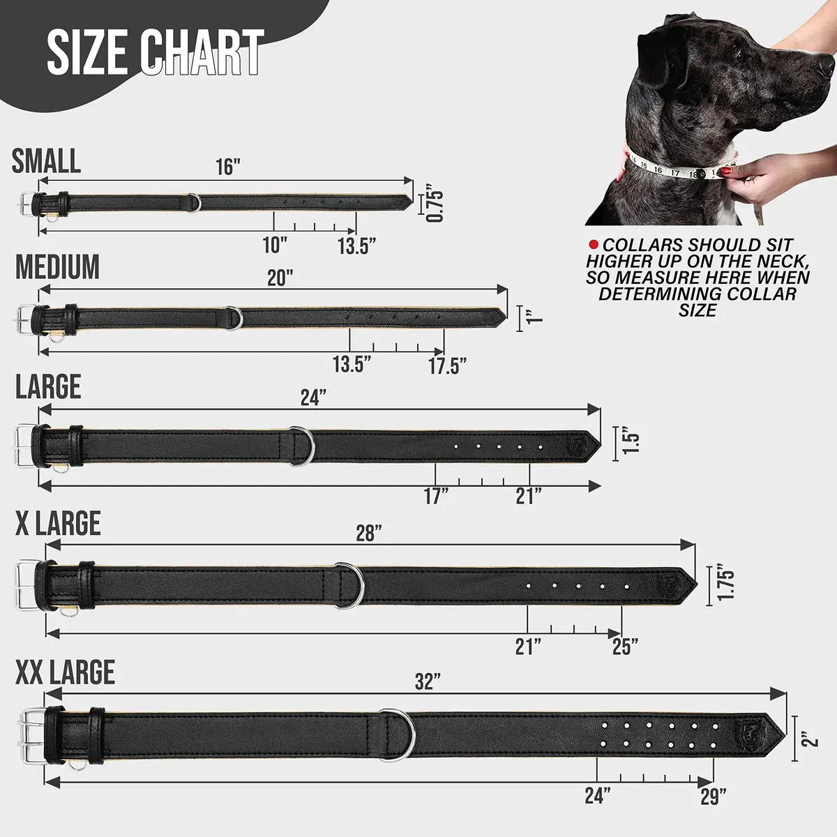 Riparo Heavy Duty Leather Dog Collar XL 21-25" | Adjustable & Durable - view 2