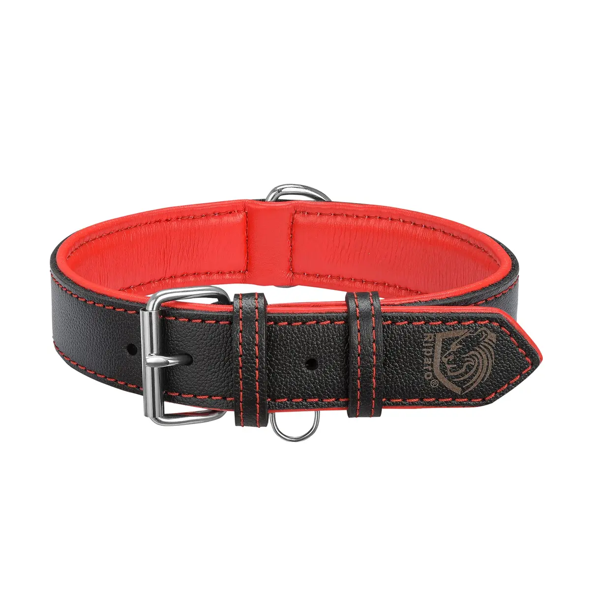 Riparo Adjustable Leather Dog Collar - Heavy Duty Wide Collar for Large Dogs (XL: 1.75" Wide for 21”-25” Neck) - main product image