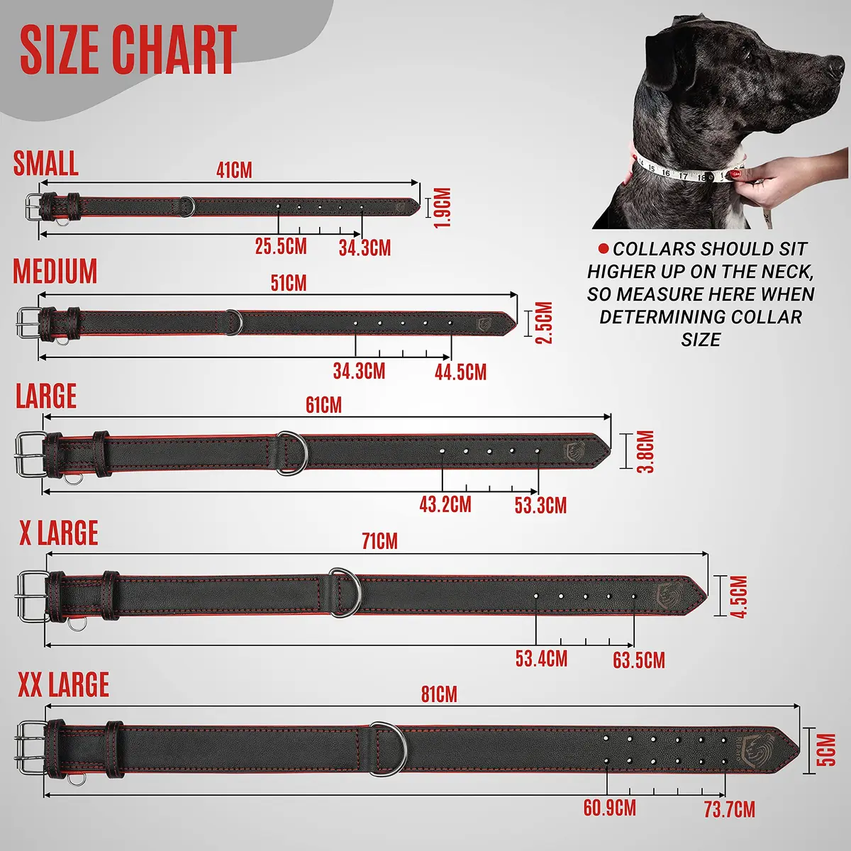 Riparo Adjustable Leather Dog Collar - Heavy Duty Wide Collar for Large Dogs (XL: 1.75" Wide for 21”-25” Neck) - view 2