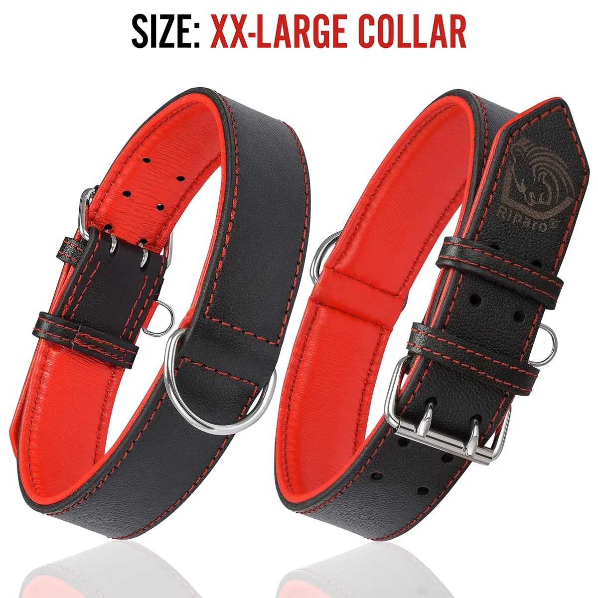 Riparo Adjustable Leather Dog Collar - Heavy Duty Wide Collar for Large Dogs (XL: 1.75" Wide for 21”-25” Neck) - view 4