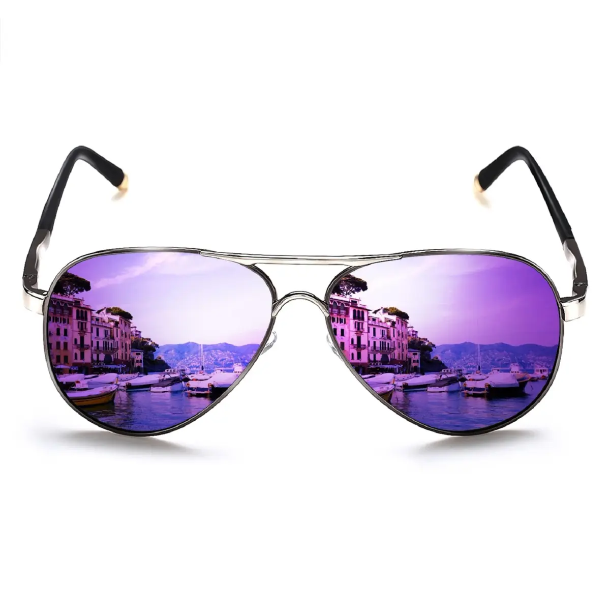 ROCKNIGHT Polarized Aviator Sunglasses Men Women UV400 Metal Frame Purple Mirror | 58mm Lens Width - main product image