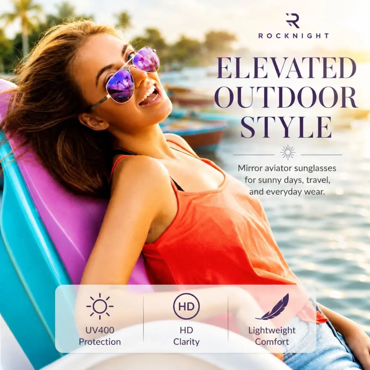ROCKNIGHT Polarized Aviator Sunglasses Men Women UV400 Metal Frame Purple Mirror | 58mm Lens Width - view 2