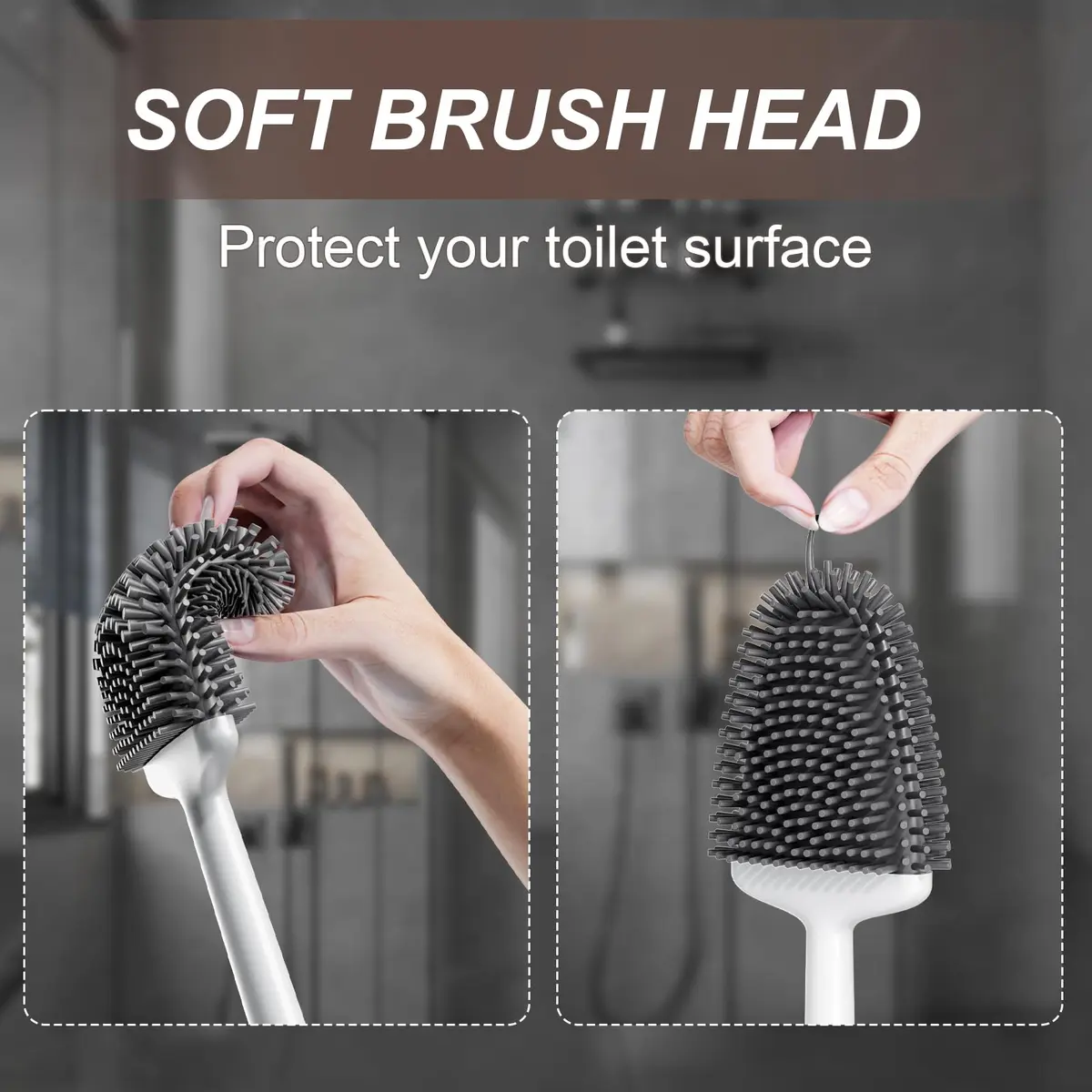 Sellemer Silicone Toilet Brush with Ventilation Holder, 1 Pack Pearl White | Cleans Dead Corners Under Rim - view 4