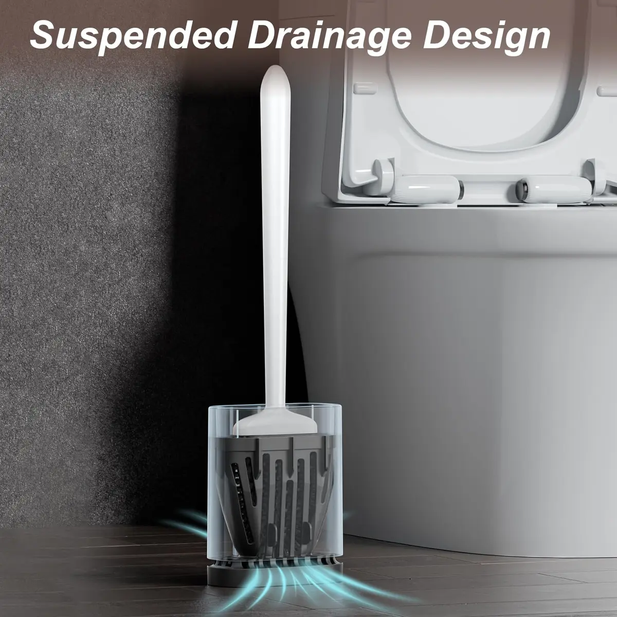 Sellemer Silicone Toilet Brush with Ventilation Holder, 1 Pack Pearl White | Cleans Dead Corners Under Rim - view 5