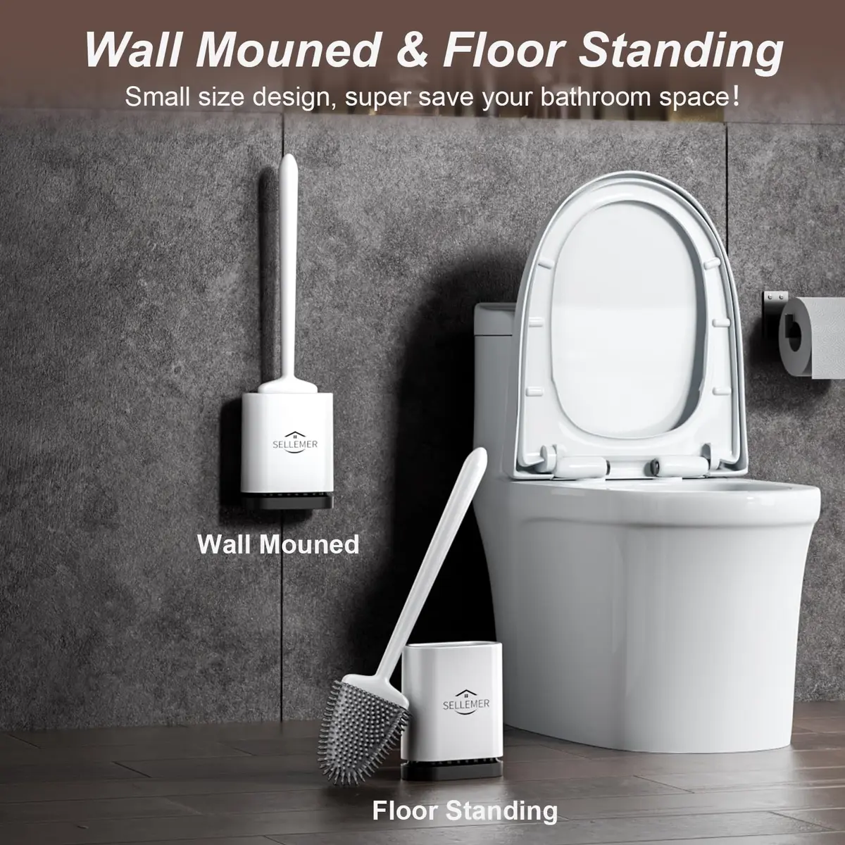 Sellemer Silicone Toilet Brush with Ventilation Holder, 1 Pack Pearl White | Cleans Dead Corners Under Rim - view 6