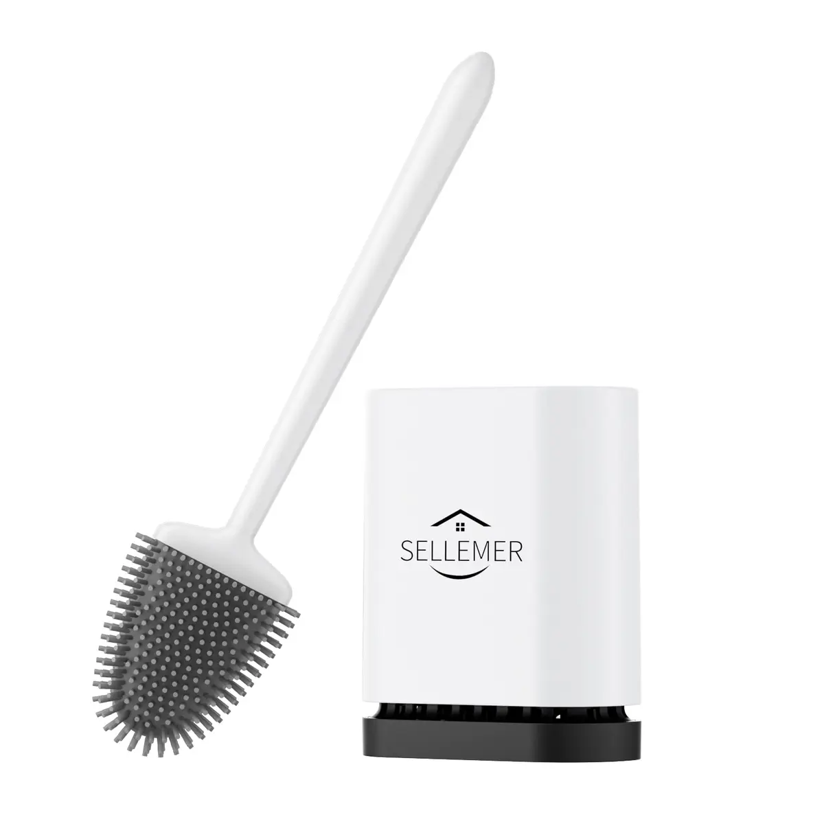 Sellemer Silicone Toilet Brush with Ventilation Holder, 1 Pack Pearl White | Cleans Dead Corners Under Rim - main product image