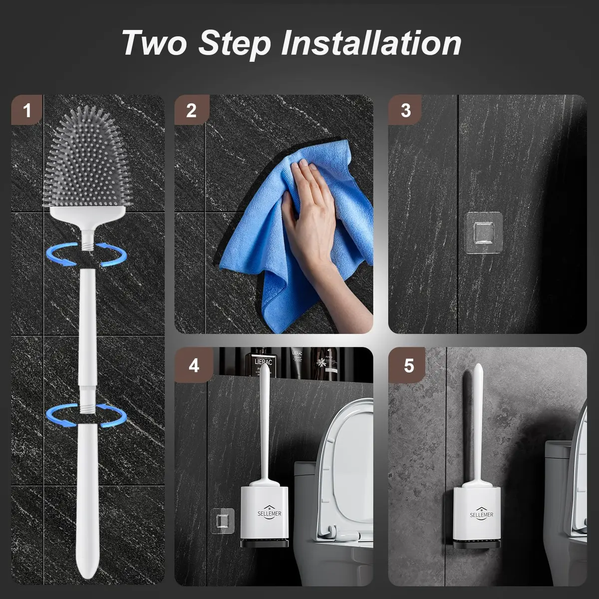 Sellemer Silicone Toilet Brush with Ventilation Holder, 1 Pack Pearl White | Cleans Dead Corners Under Rim - view 7