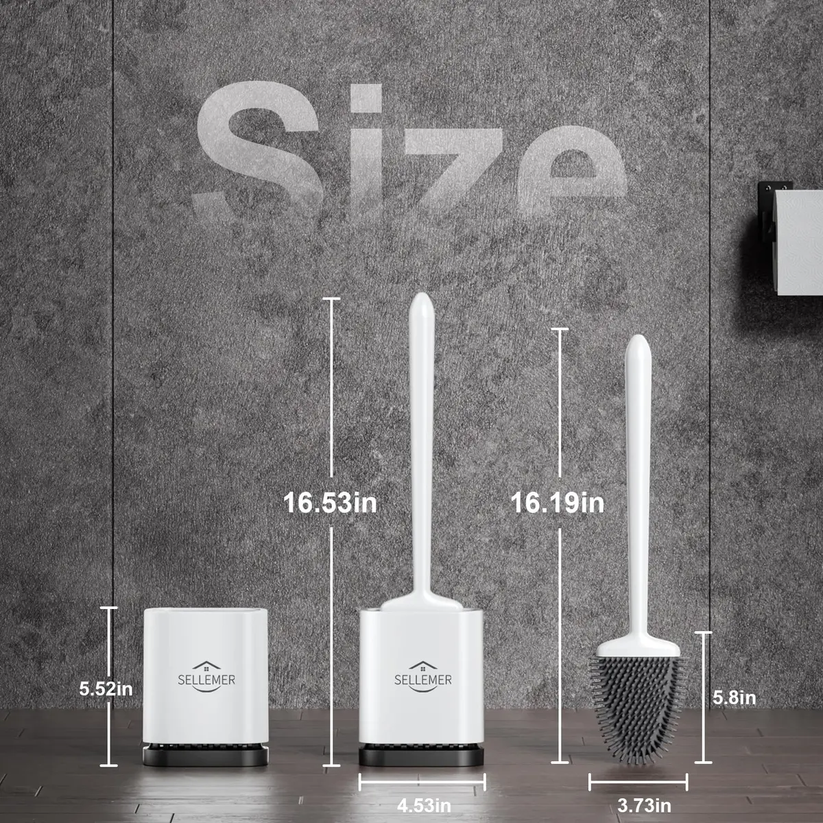 Sellemer Silicone Toilet Brush with Ventilation Holder, 1 Pack Pearl White | Cleans Dead Corners Under Rim - view 8