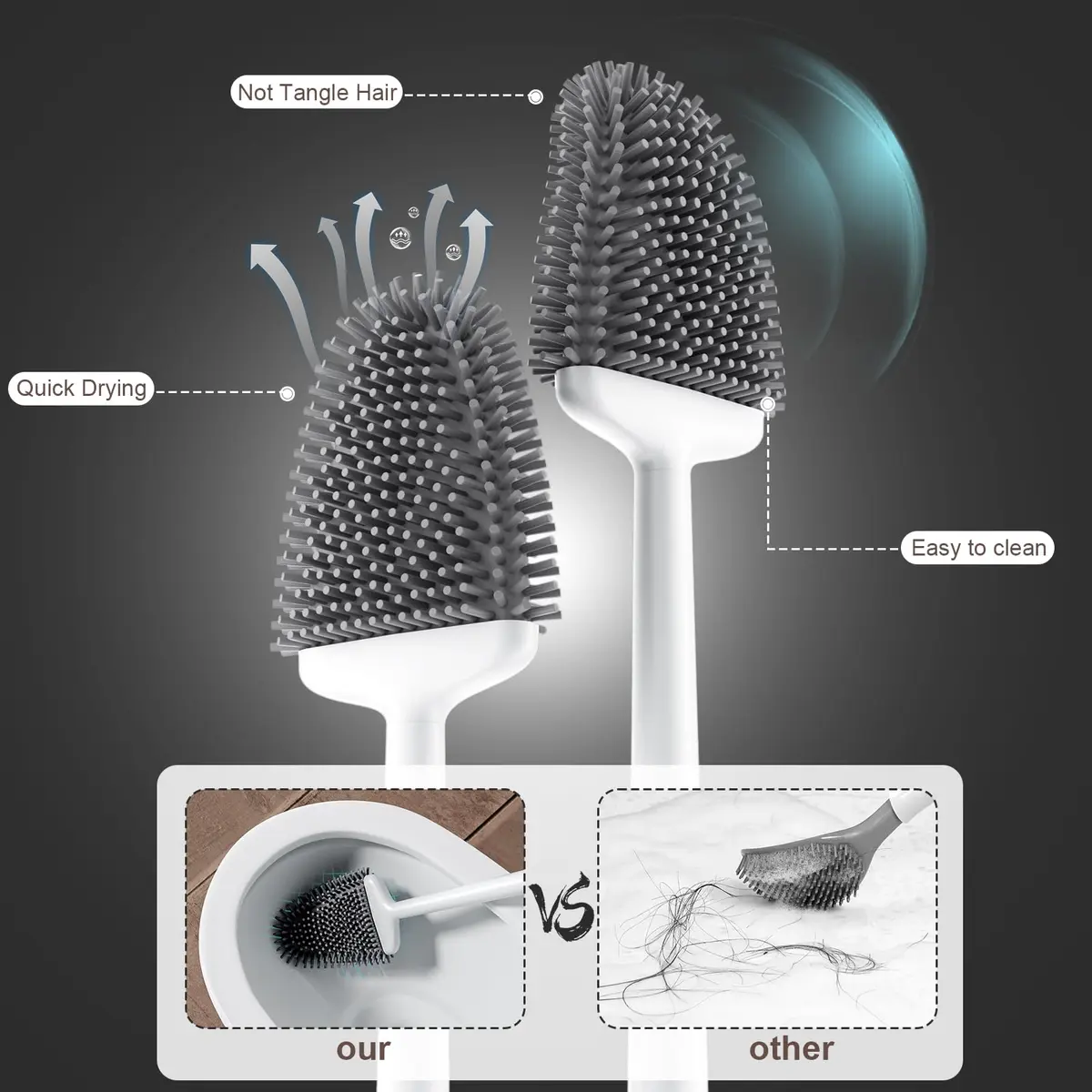 Sellemer Silicone Toilet Brush with Ventilation Holder, 1 Pack Pearl White | Cleans Dead Corners Under Rim - view 3