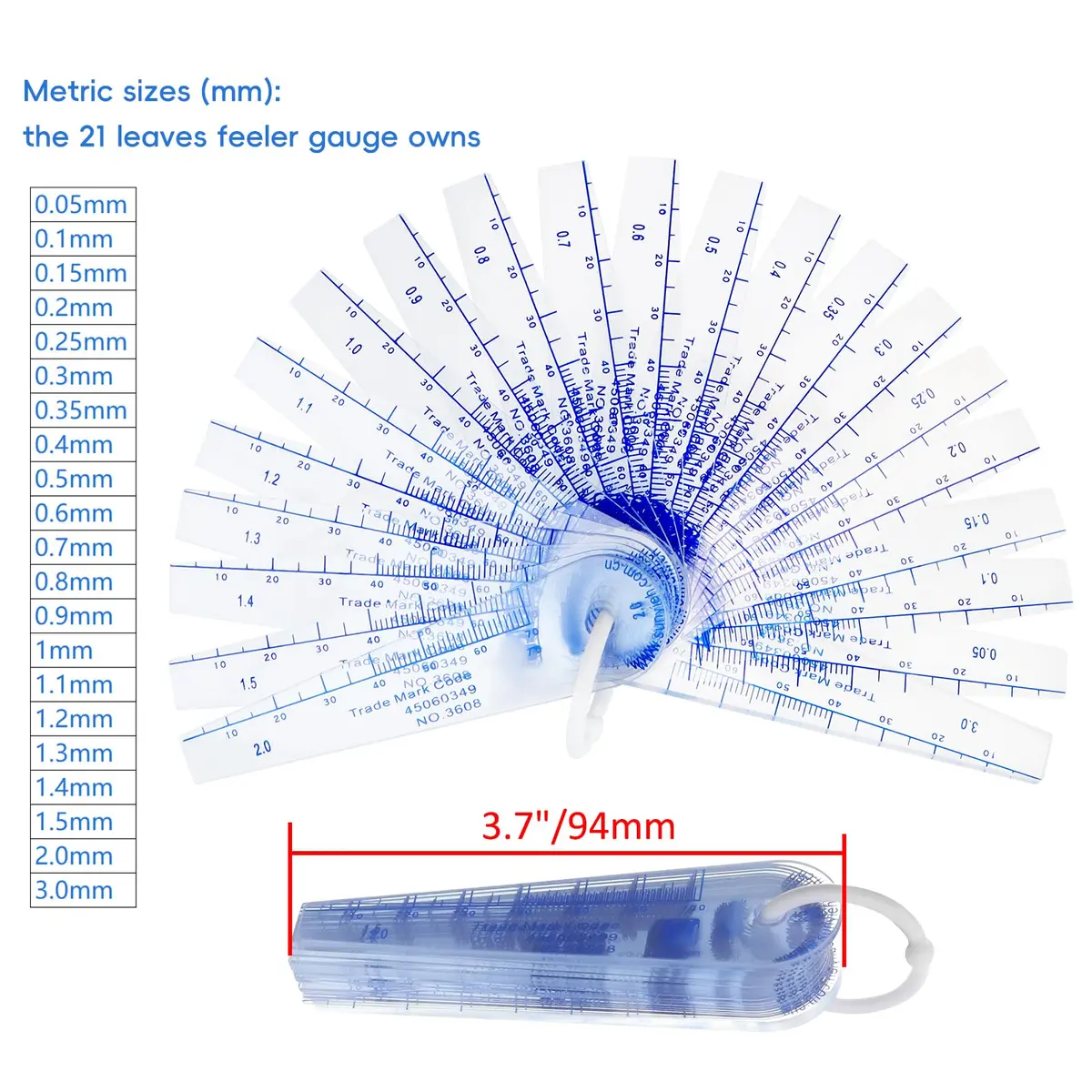 Rannb Plastic Feeler Gauge 0.05mm-3mm 21 Leaf | Metric Gap Measuring Tool - view 2