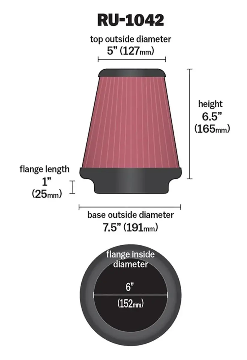 K&N Red High-Flow Universal Clamp-On Air Filter 15.24cm (6 In) | Engineered for Performance - view 2