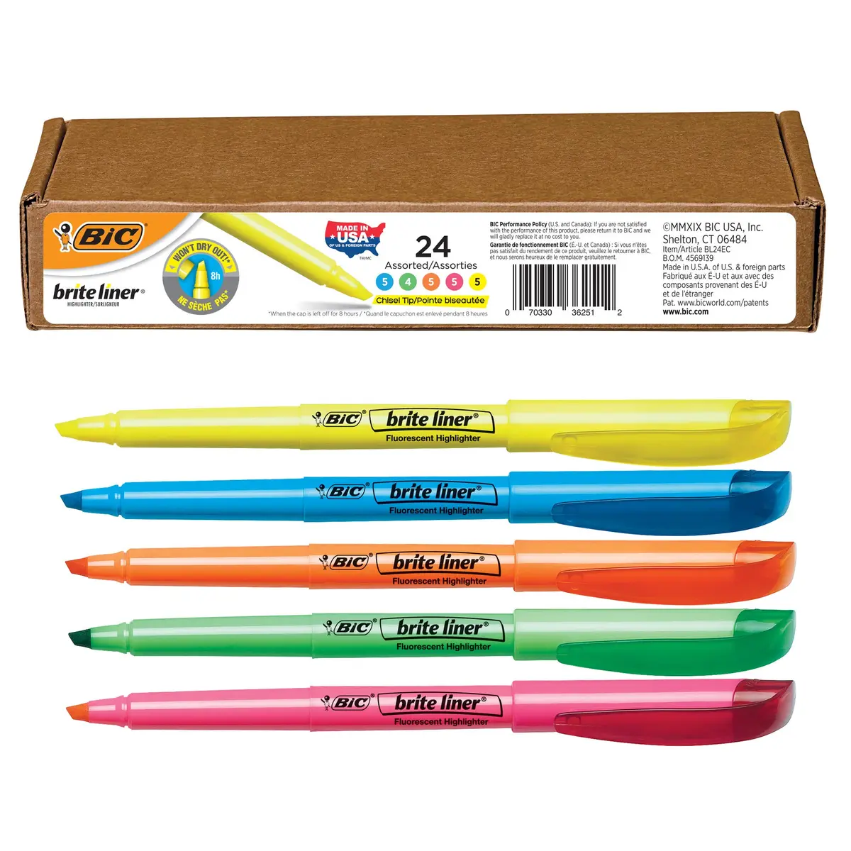 BIC Brite Liner Highlighters, Chisel Tip, 24-Count | Fluorescent Colors for Bright Highlighting - main product image