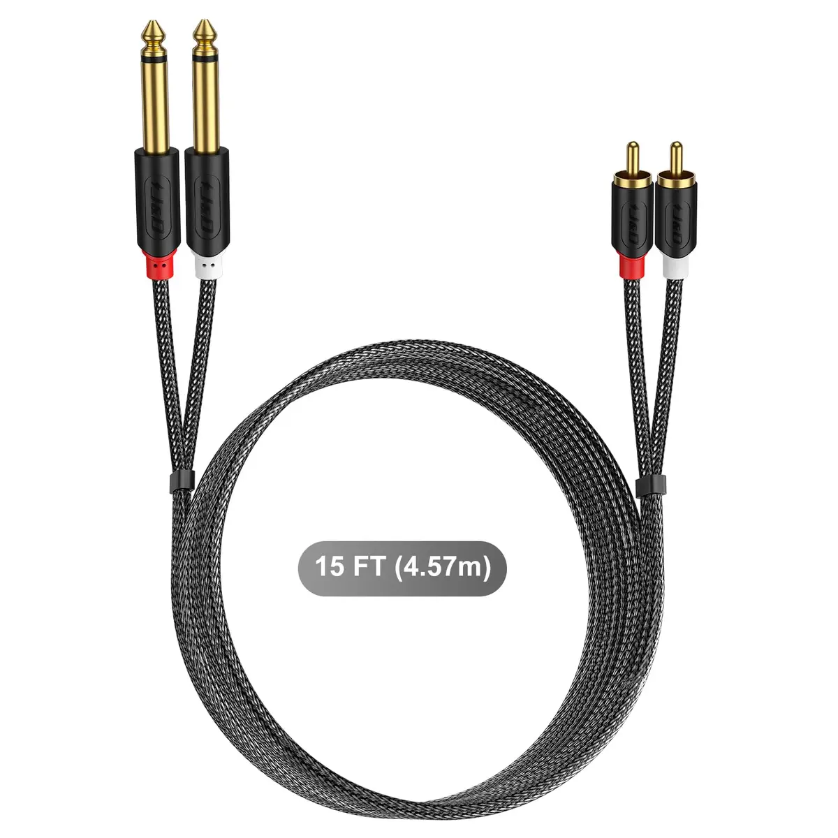 J&D Gold Plated Dual 1/4" TS to RCA Cable - 4.57m (15 Feet) Stereo Audio Interconnect with Nylon Braid | Connects Mixers, Amplifiers to RCA Devices - view 7