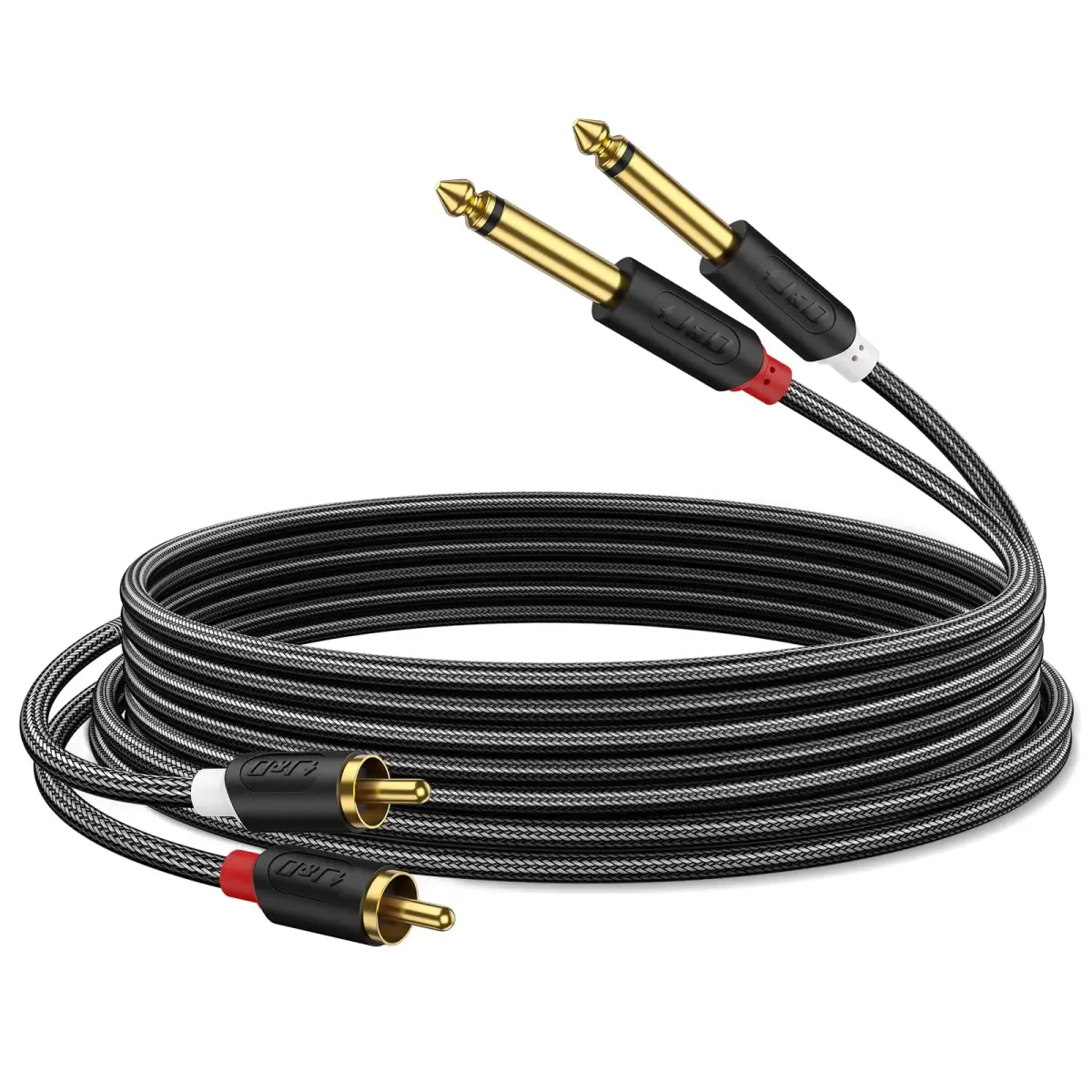J&D RCA to 1/4" Stereo Audio Interconnect Cable, 3 Feet (0.91m) | Premium Dual Shielding for Pristine Signal - main product image