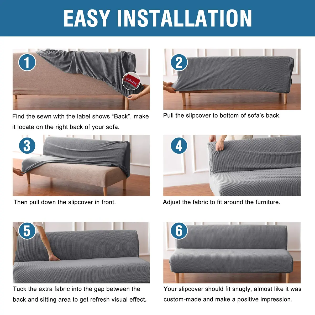 H.VERSAILTEX Armless Futon Cover Stretch Sofa Bed Slipcover Gray | Elastic, Machine Washable - view 5