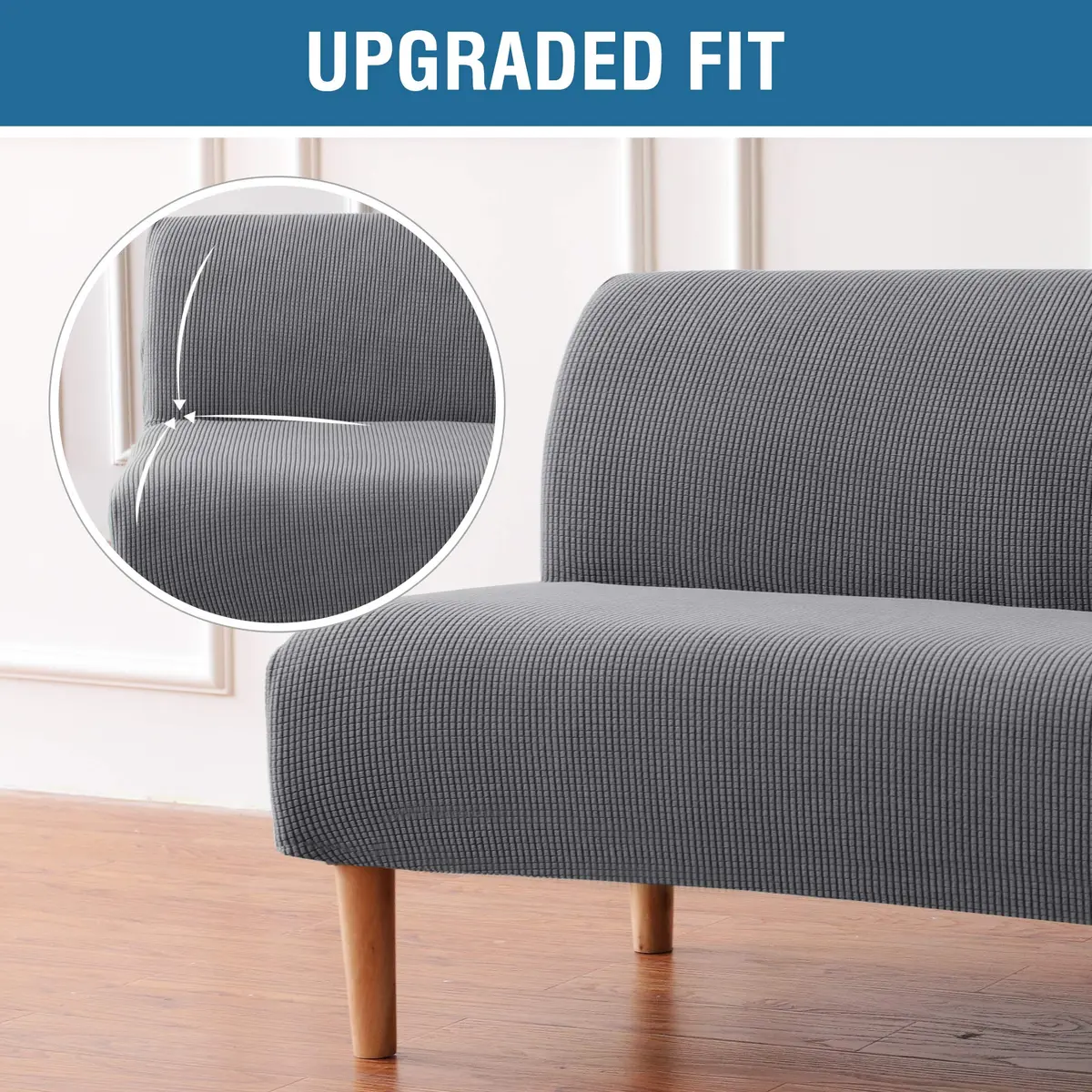 H.VERSAILTEX Armless Futon Cover Stretch Sofa Bed Slipcover Gray | Elastic, Machine Washable - view 3