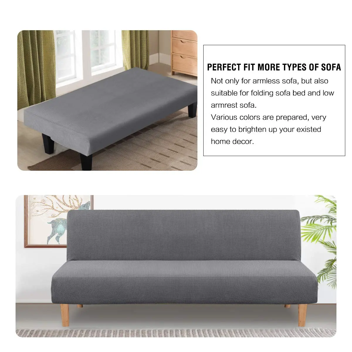 H.VERSAILTEX Armless Futon Cover Stretch Sofa Bed Slipcover Gray | Elastic, Machine Washable - view 4