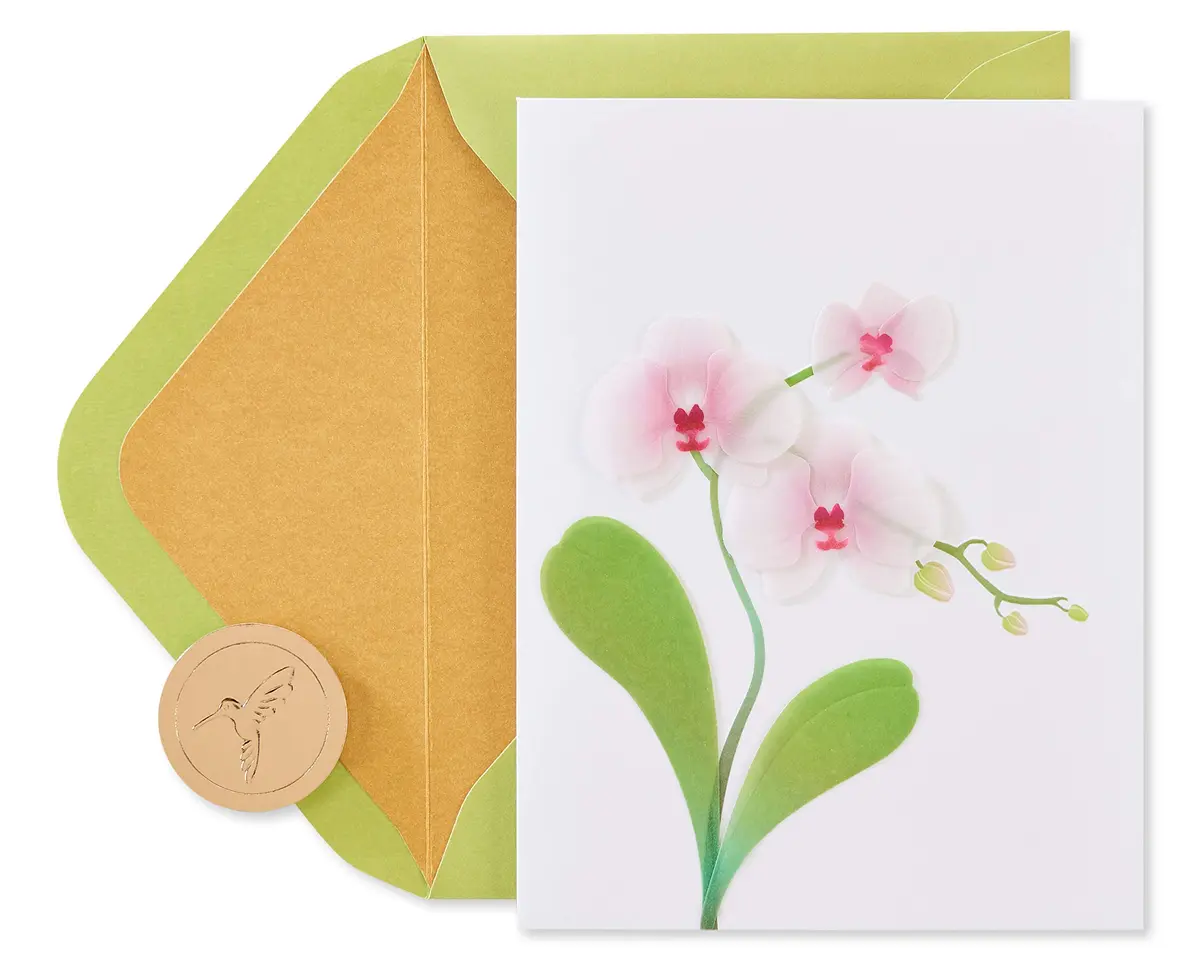 Papyrus Orchid Blank Card for Her 15.2 cm x 11.4 cm | Floral Embellished Design - main product image