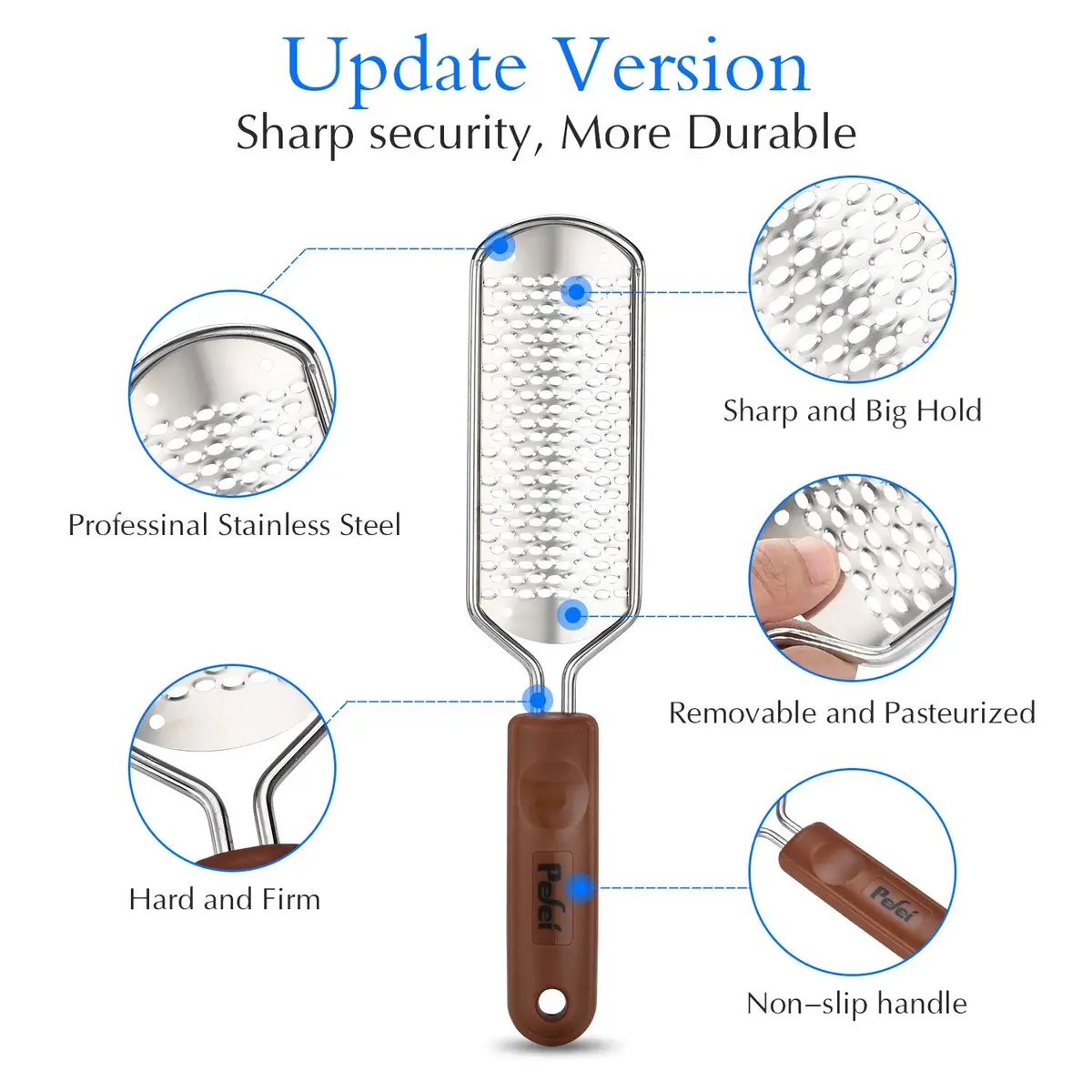 Pefei Pedicure Foot File Stainless Steel Detachable Foot Scrubber | Hard Skin Remover for Wet & Dry Feet - view 2