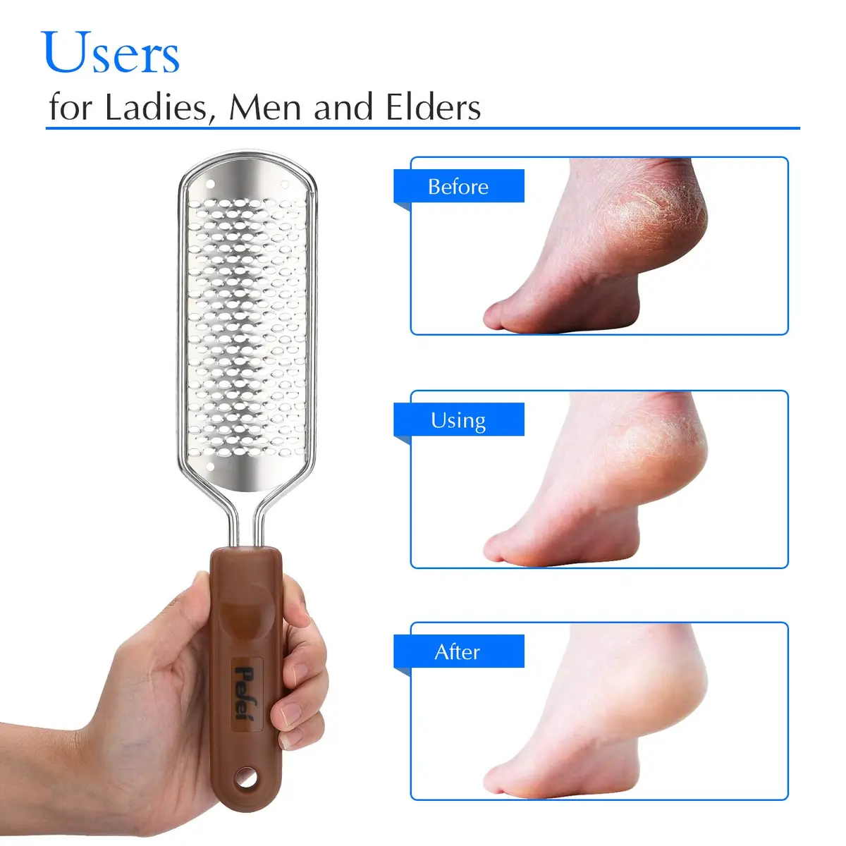 Pefei Pedicure Foot File Stainless Steel Detachable Foot Scrubber | Hard Skin Remover for Wet & Dry Feet - view 4