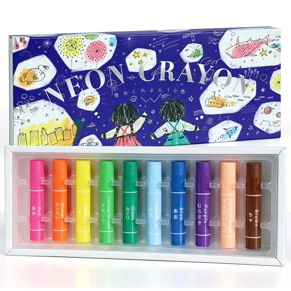 KOKUYO Highlighter Crayons, 10 Colors, KE-AC30 | Fluorescent Gel Crayons for Art & Illustration - main product image