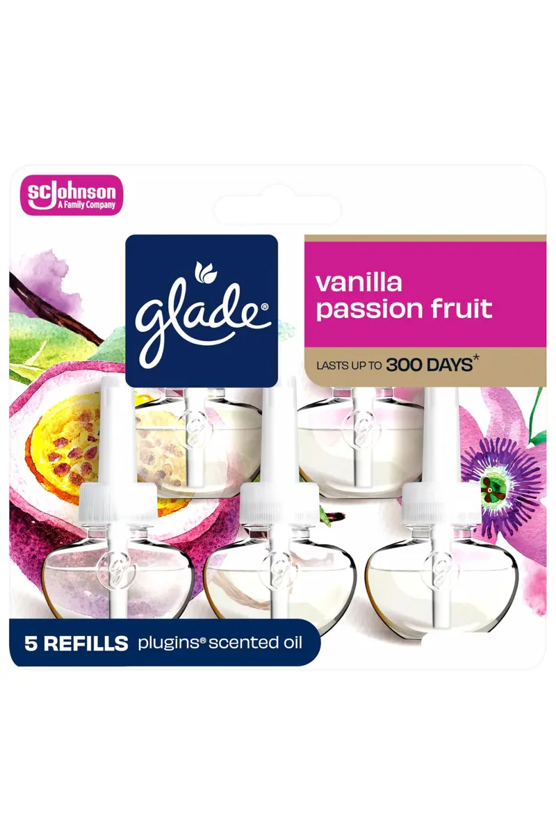 Glade Vanilla Passion Fruit PlugIns Air Freshener Refills 5 Count (156 ml Total) | Fragrance Infused with Essential Oils - main product image