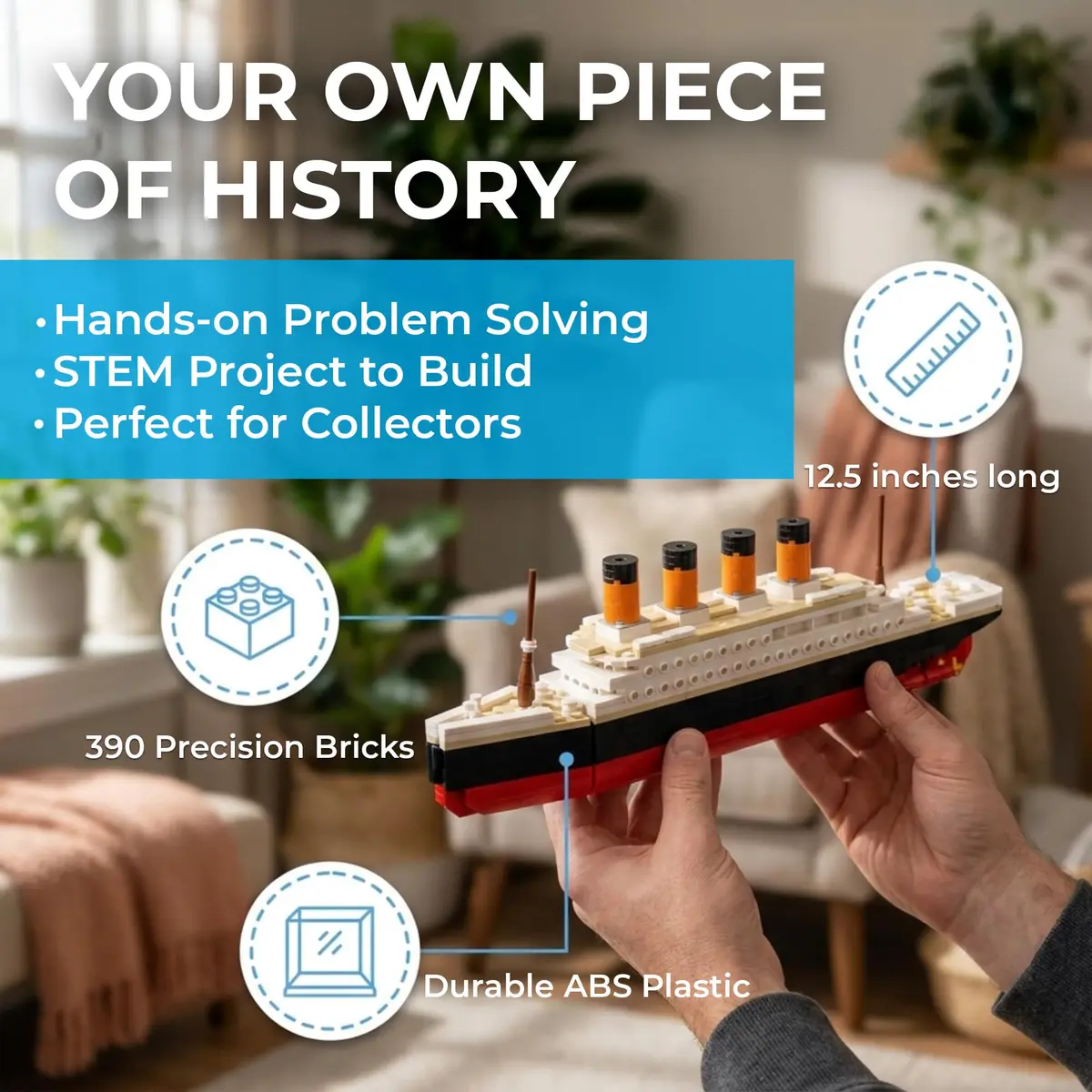 Brick Loot Titanic Building Set 390-Piece Historic Ocean Liner Brick Model | STEM Learning Toy - view 7