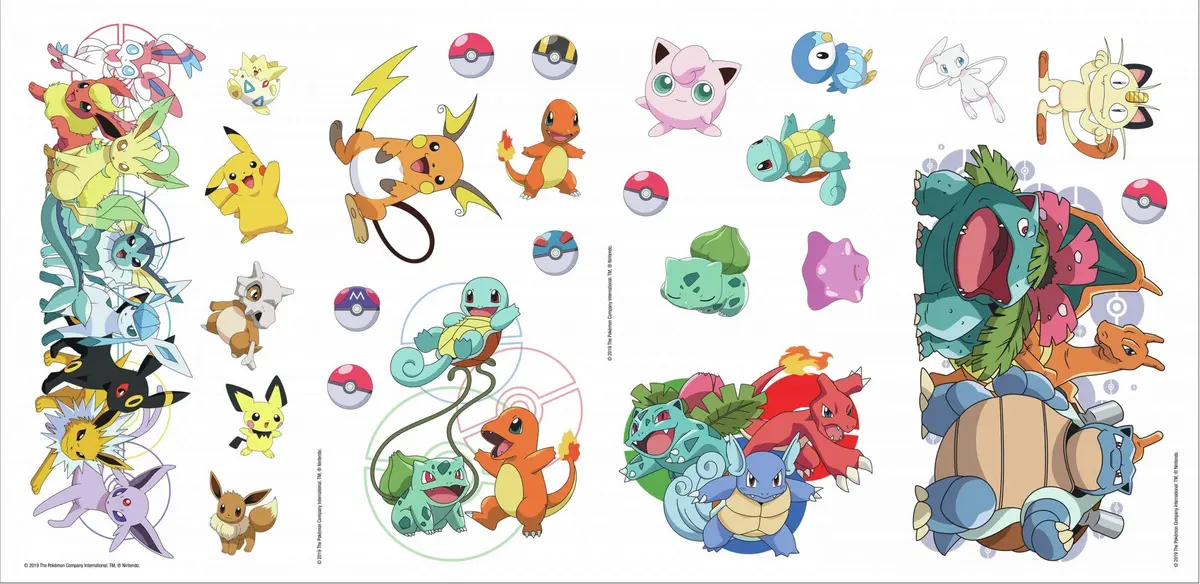 RoomMates Pokemon Character Peel and Stick Wall Decals | Reusable Vinyl Wall Stickers for Kids Room (Pack of 1, 11 Decals, 2-38 inch range) - main product image