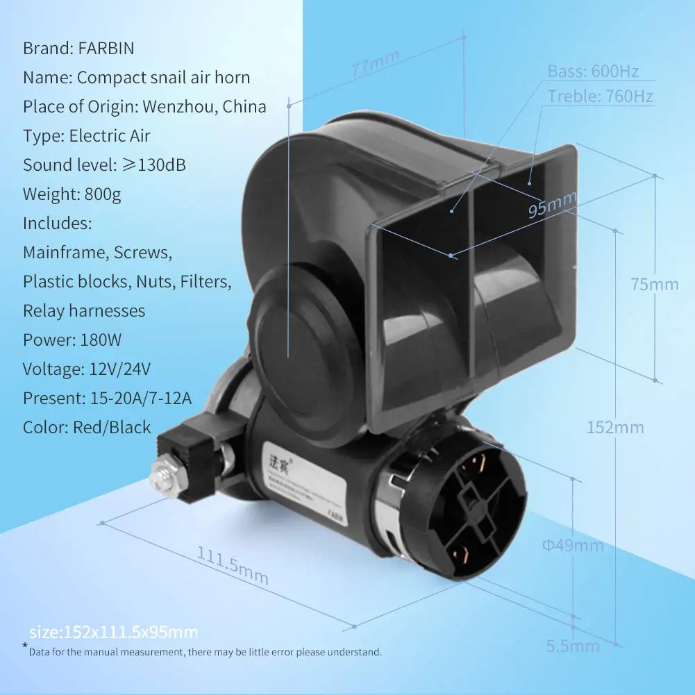 FARBIN 24V Air Horn with Compressor 150dB | Universal Fit for Trucks, Buses, Trains - view 3