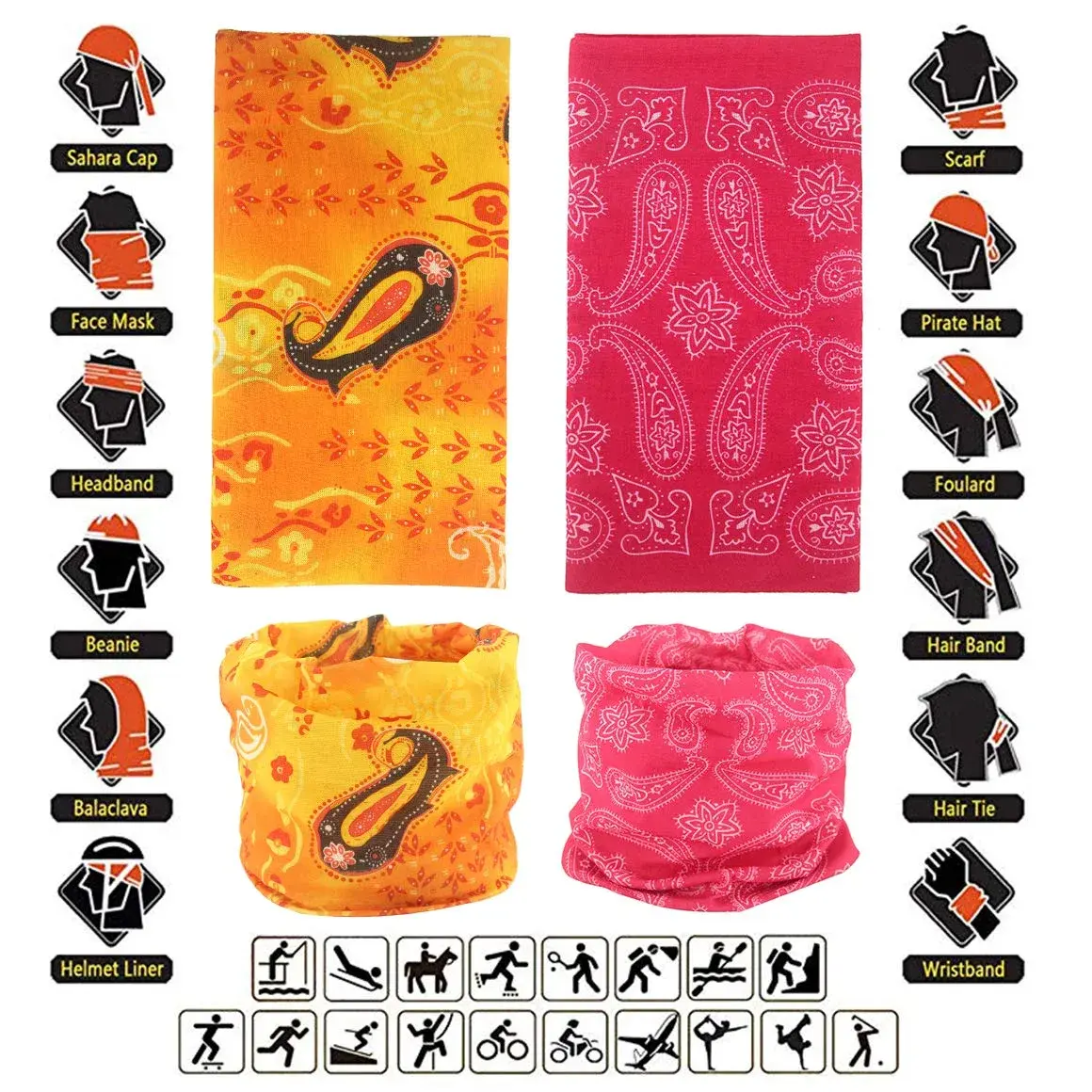 Cutewing Paisley Neck Gaiter UV Headband 12PCS Face Mask Bandanas | Breathable Polyester Microfiber for Sports & Outdoors - view 2