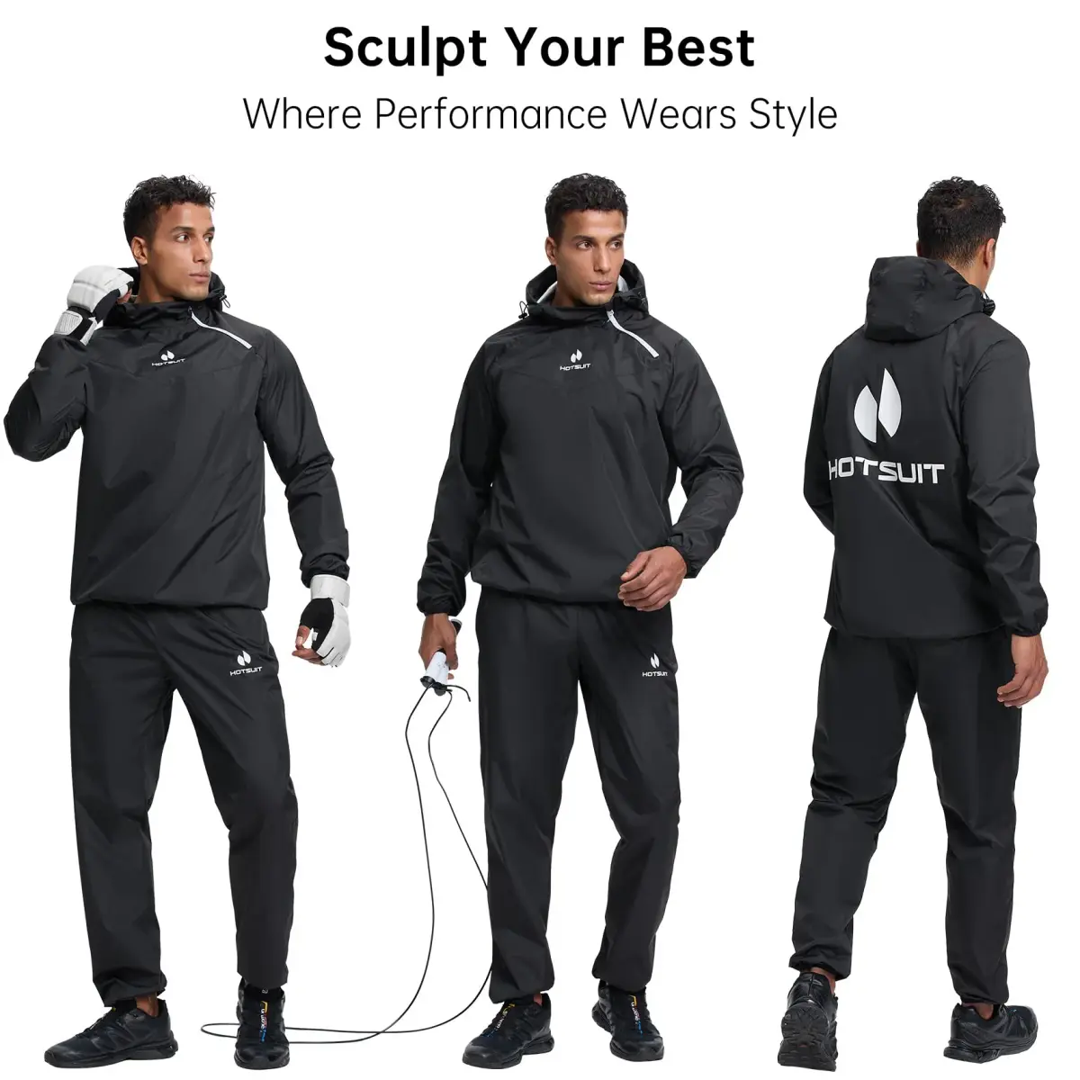 HOTSUIT Men's Sauna Suit - Black Jacket & Pants, 4X-Large - view 2