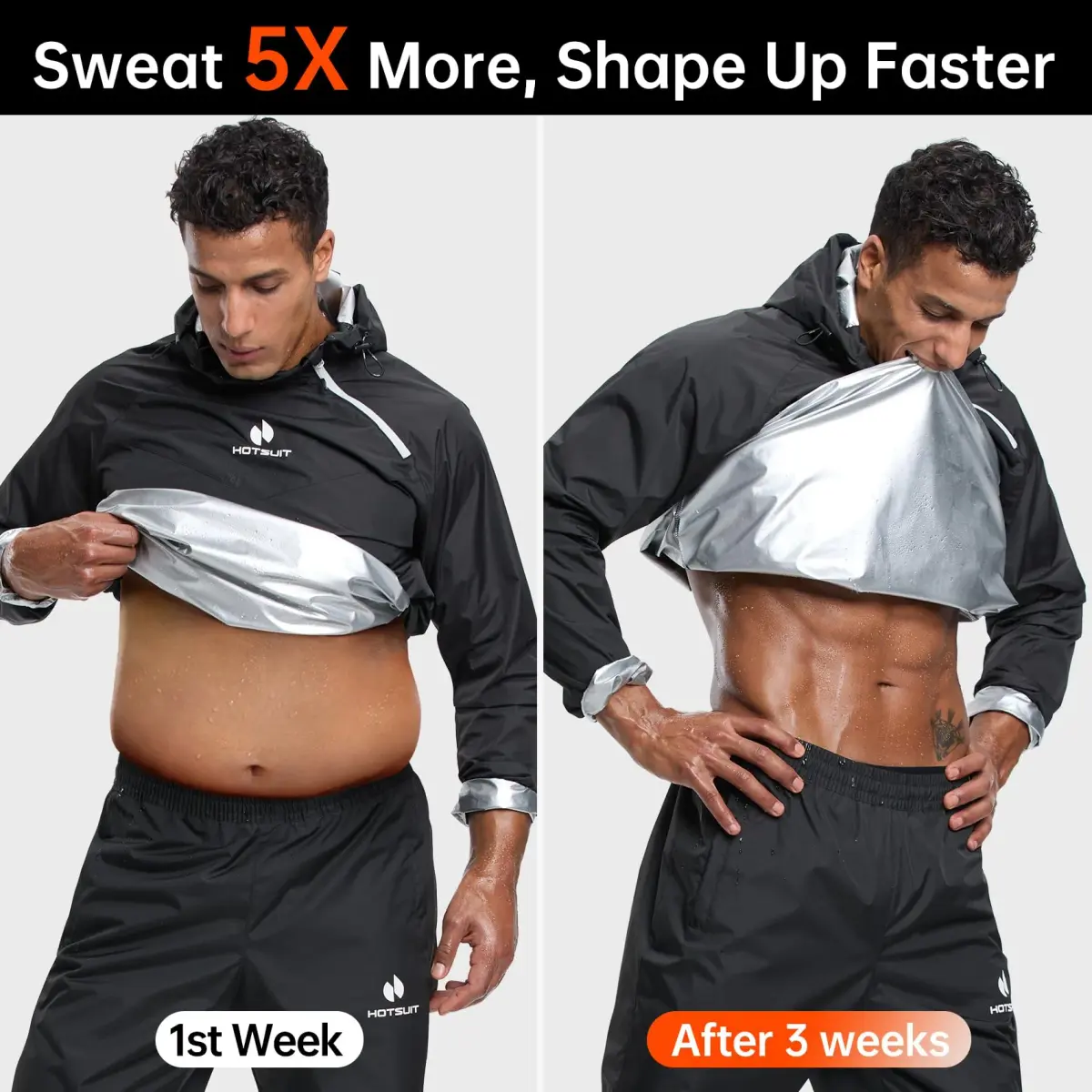 HOTSUIT Men's Sauna Suit - Black Jacket & Pants, 4X-Large - view 3