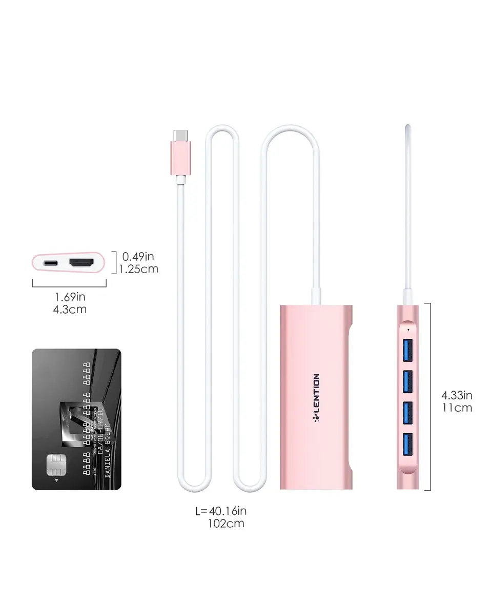 LENTION 3.3ft USB C Hub with 4K HDMI & 100W PD | Multiport Connectivity for Modern Laptops - view 6
