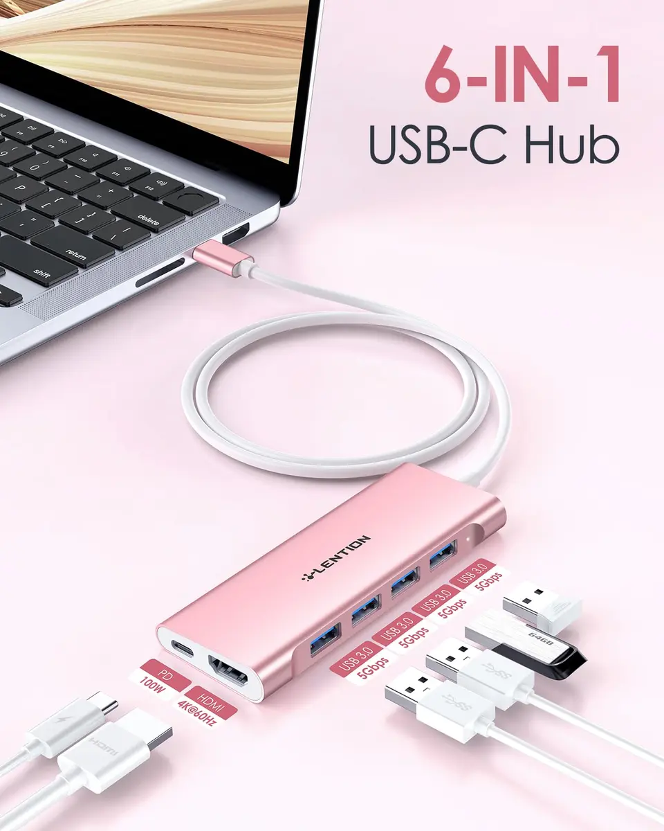 LENTION 3.3ft USB C Hub with 4K HDMI & 100W PD | Multiport Connectivity for Modern Laptops - view 2