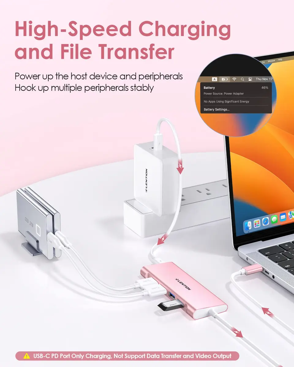 LENTION 3.3ft USB C Hub with 4K HDMI & 100W PD | Multiport Connectivity for Modern Laptops - view 4