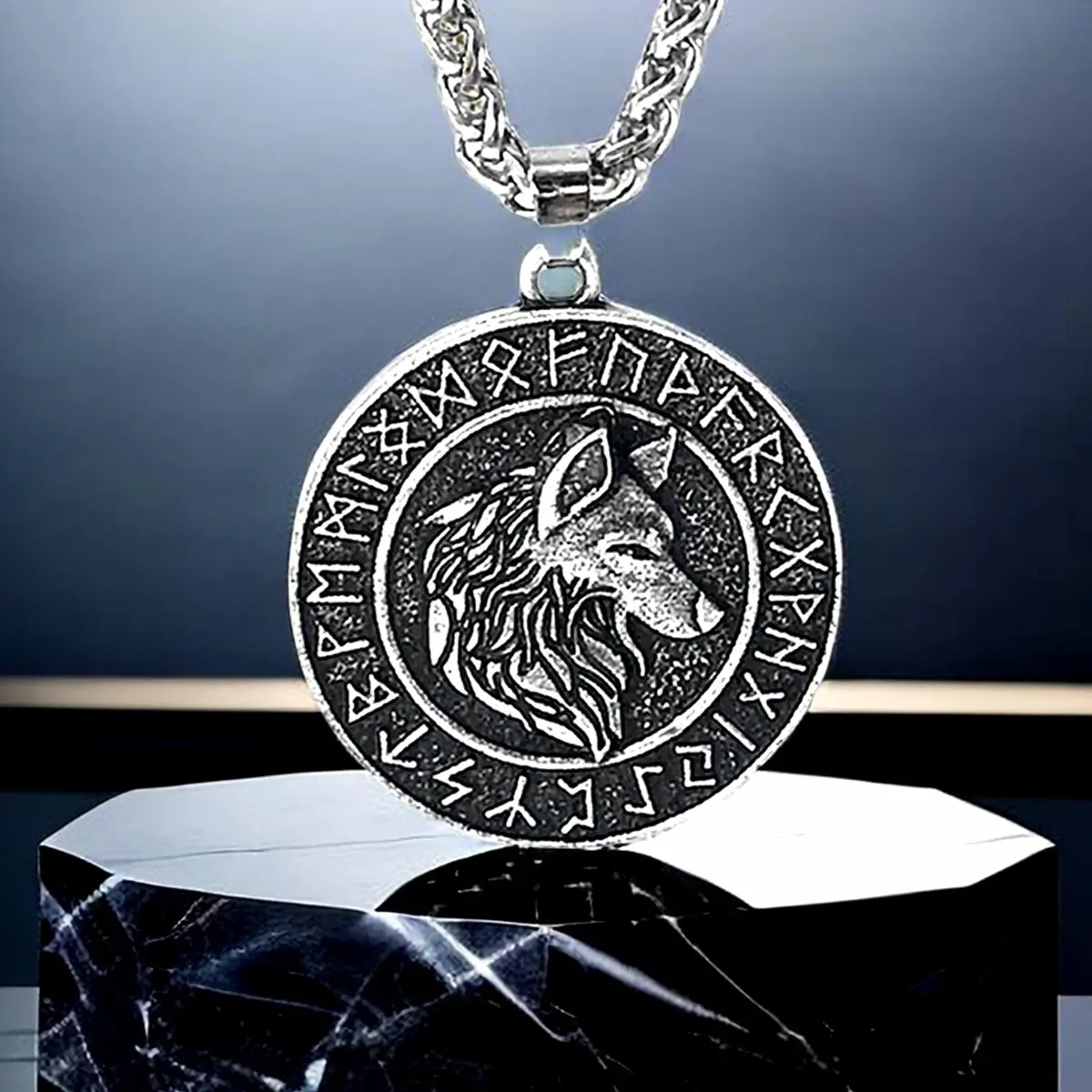 Leprato Viking Talisman Necklace for Men Norse Mjolnir Wolf Compass Valknut Amulet Pendant 24 inch | Nordic Viking Jewelry - view 5