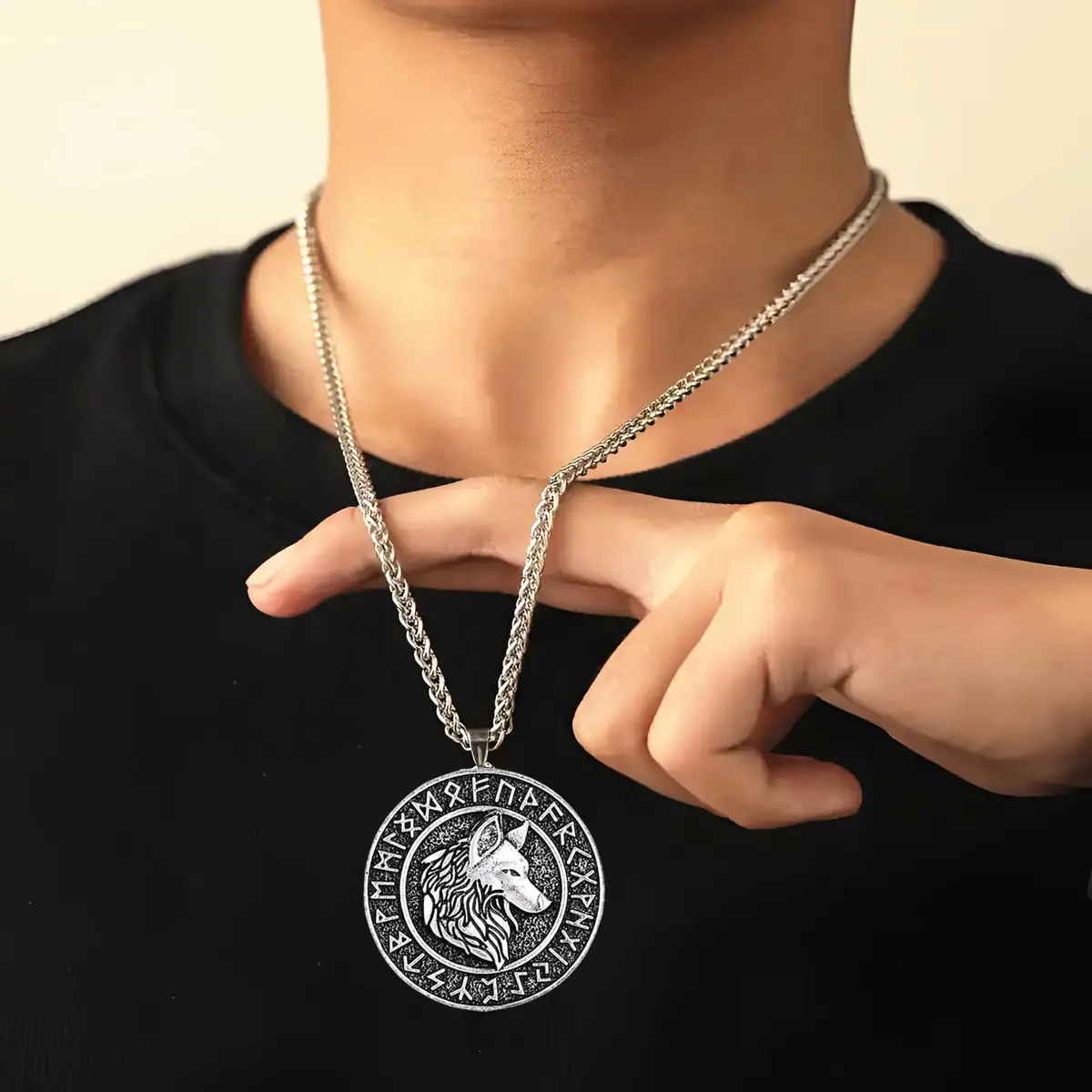 Leprato Viking Talisman Necklace for Men Norse Mjolnir Wolf Compass Valknut Amulet Pendant 24 inch | Nordic Viking Jewelry - view 6