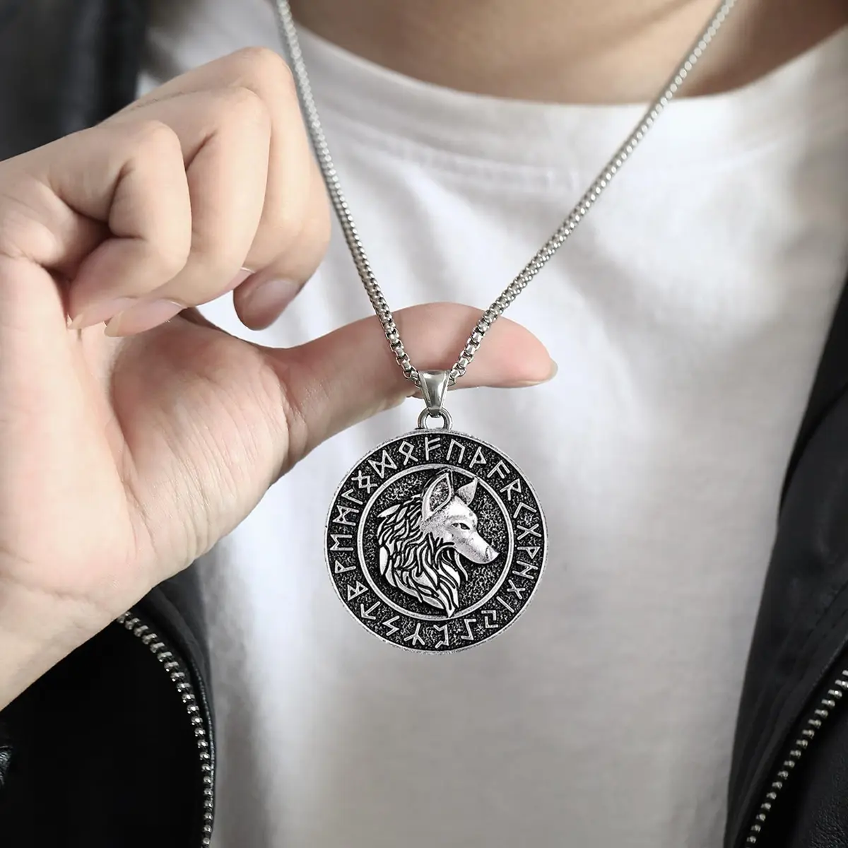 Leprato Viking Talisman Necklace for Men Norse Mjolnir Wolf Compass Valknut Amulet Pendant 24 inch | Nordic Viking Jewelry - view 7