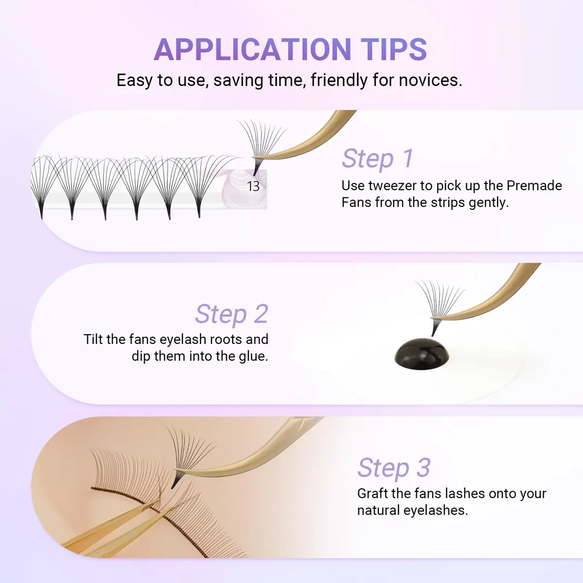 NAGARAKU 6D Premade Volume Fans 0.07 C Curl 10mm 320 Fans | Professional Salon Lash Extensions - view 5