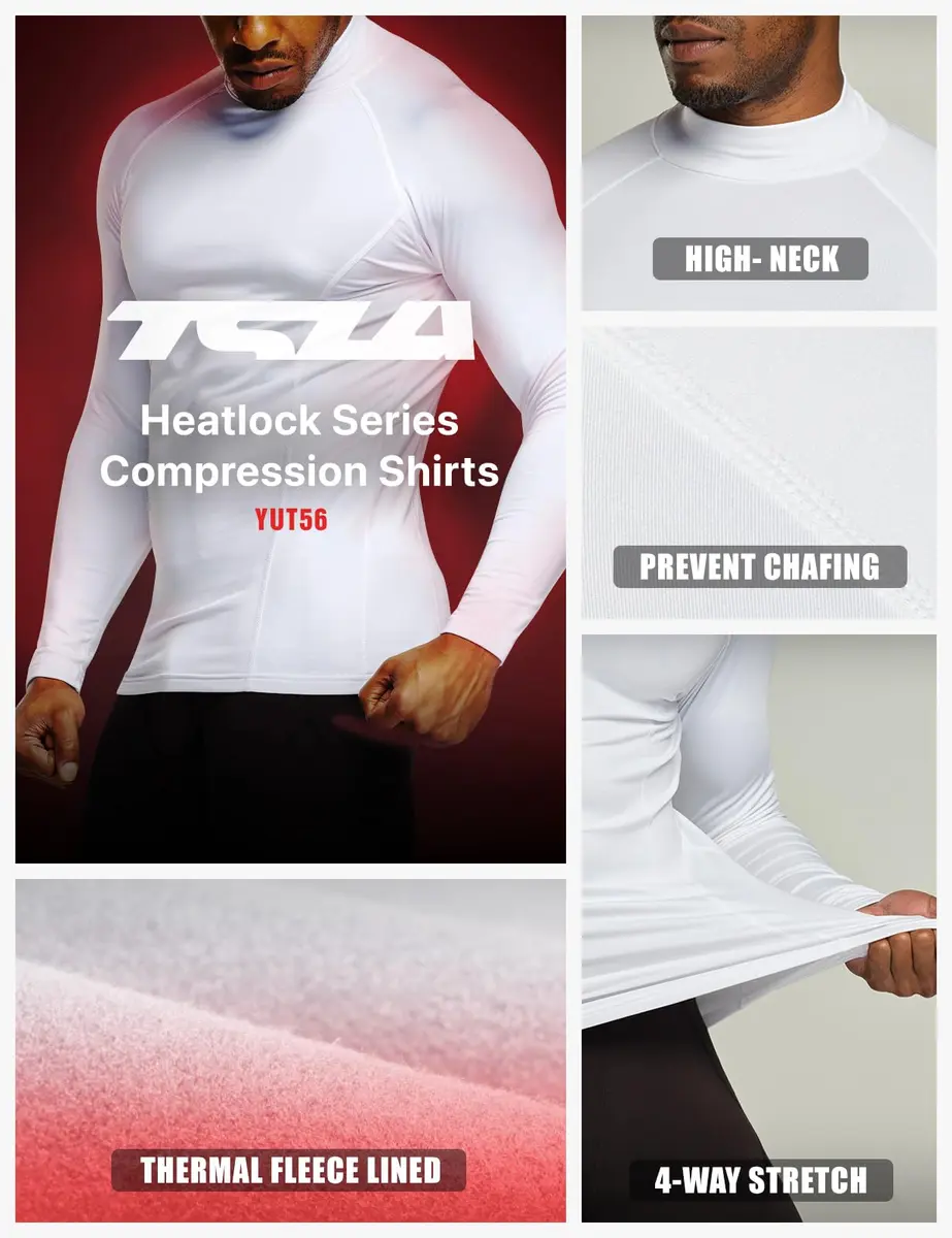 TSLA Men's Thermal Long Sleeve Compression Shirts | Mock/Turtleneck Winter Sports Base Layer Top, Small - view 3